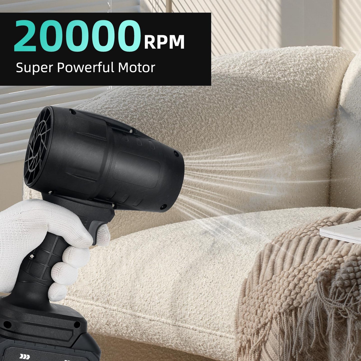Purcoco Cordless Leaf Blower Handheld Jet Dry Mini Blower Turbo Fan Electric air Duster for car mini Turbo Jet Fan Cleaning Garden by 2 Batteries