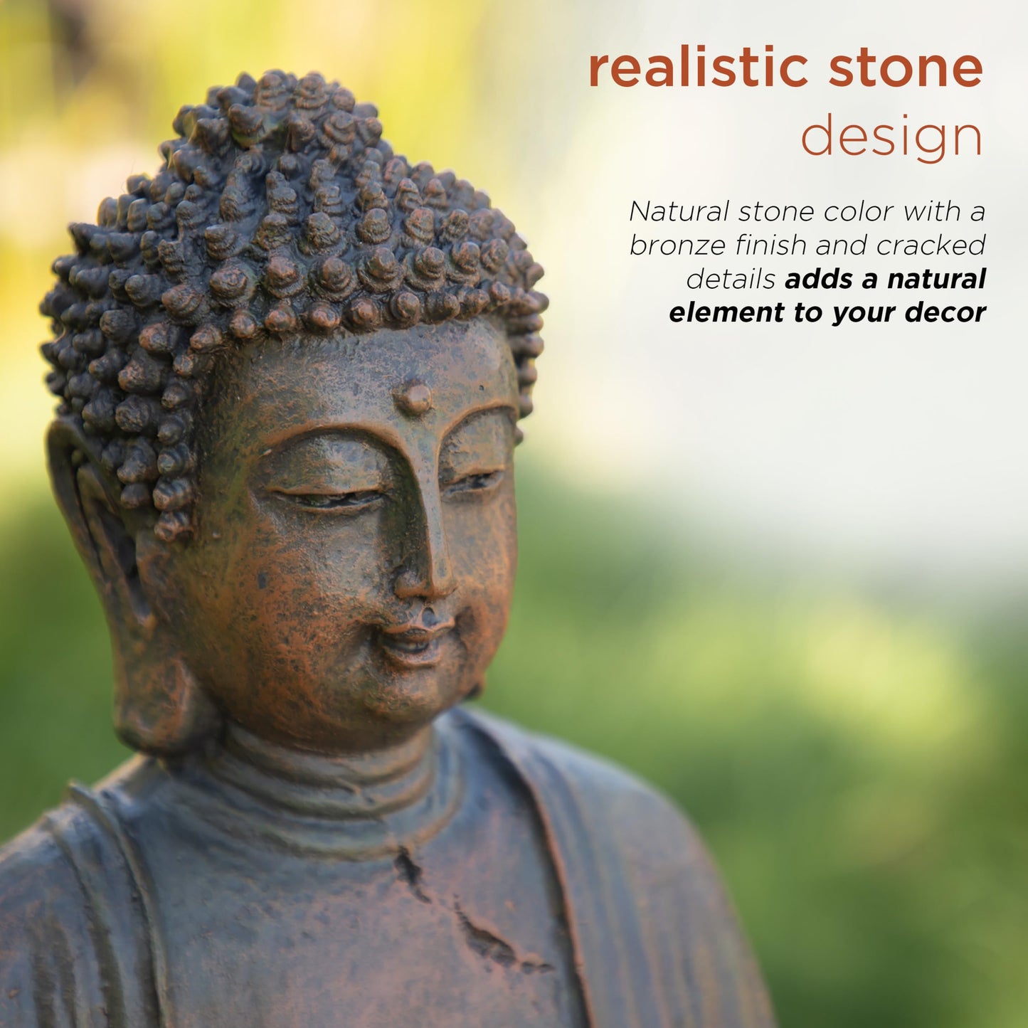 Alpine Corporation 15" Tall Indoor/Outdoor Meditating Buddha Statue, Tabletop Garden Decor, Bronze