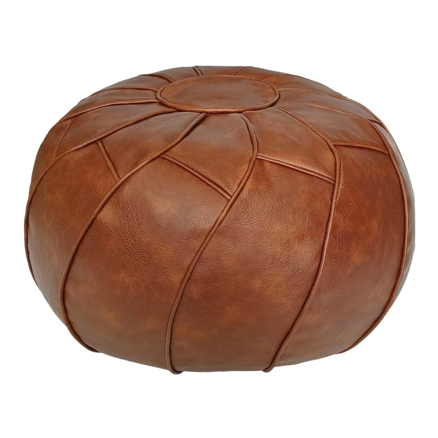 Thgonwid Round Unstuffed Pouf Cover, Leather Foot Stool Ottoman with Storage, Bean Bag Floor Chair, Multi Functional Footrest for Living Room, Bedroom or Balcony (Brown)