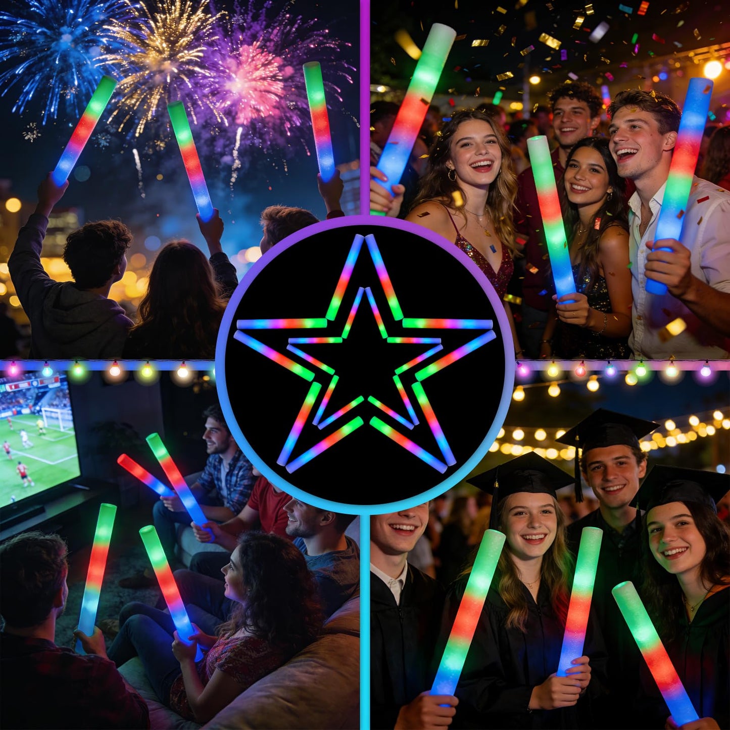 SHQDD 70PCS Foam Light Up Sticks, Glow in the Dark Party Supplies with 3 Colorful Flashing Modes, LED Foam Glow Sticks Bulk for Wedding, Concert, New Year, Halloween, Christmas, Raves, Birthday