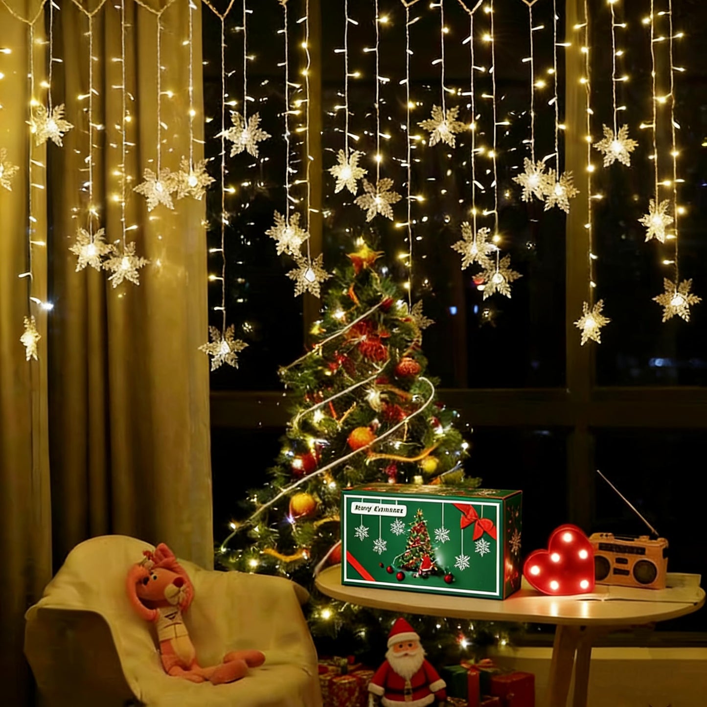 MBVBN LED Curtain Lights,19ft/6M 96 LED Snowflake Curtain String Lights Plug-in Window Curtain Lights with 8 Modes Decoration for Christmas, Wedding, Party,Wall, Home Decorations (Warm White)