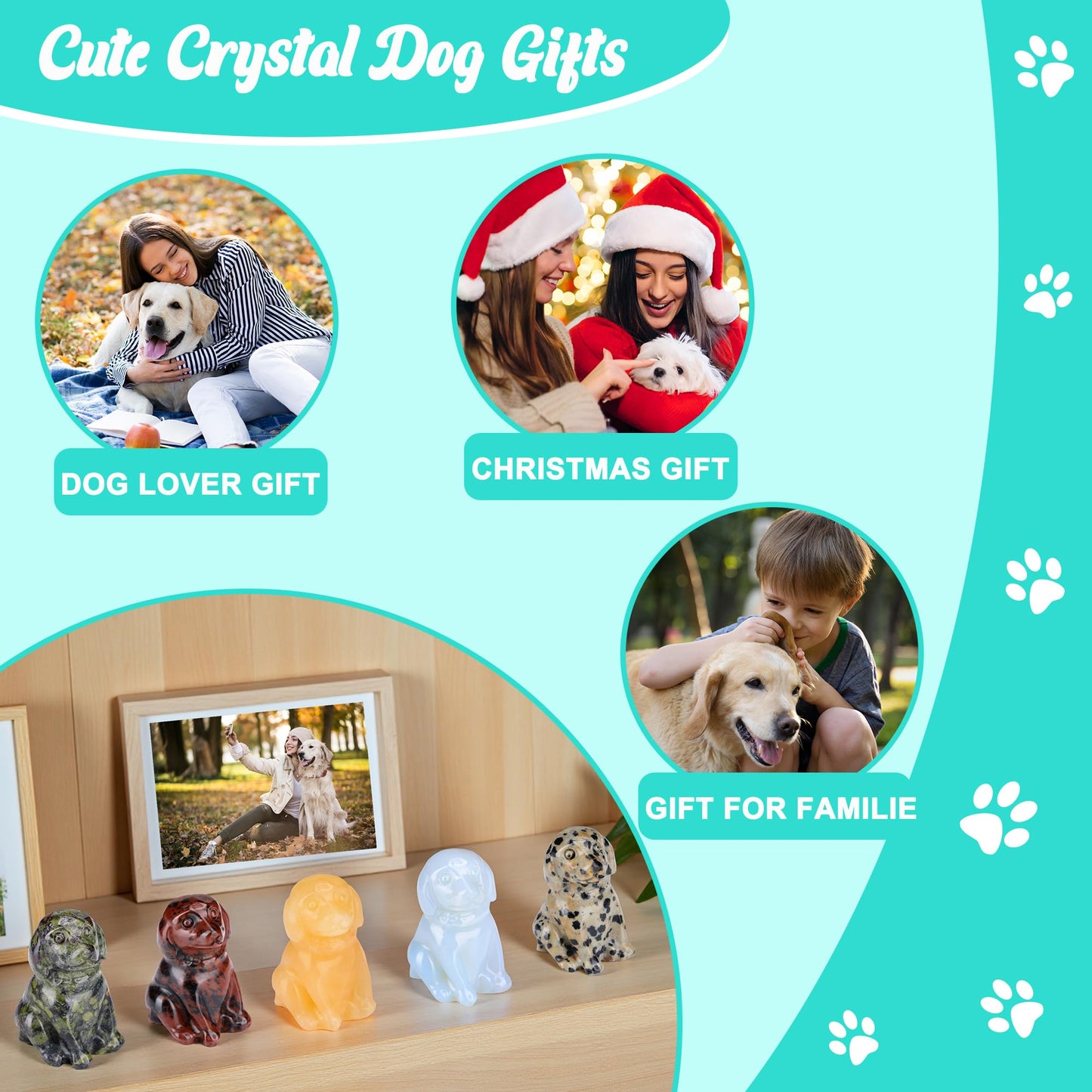 CrystalTears Tiger Eye Crystal Dog Ornament, Cute Dogs Gifts for Women Dog Lovers Men Christmas, 1.5” Lucky Healing Gemstone Labrador Dogs Puppy Figurine Statue for Home Office Desk Decor