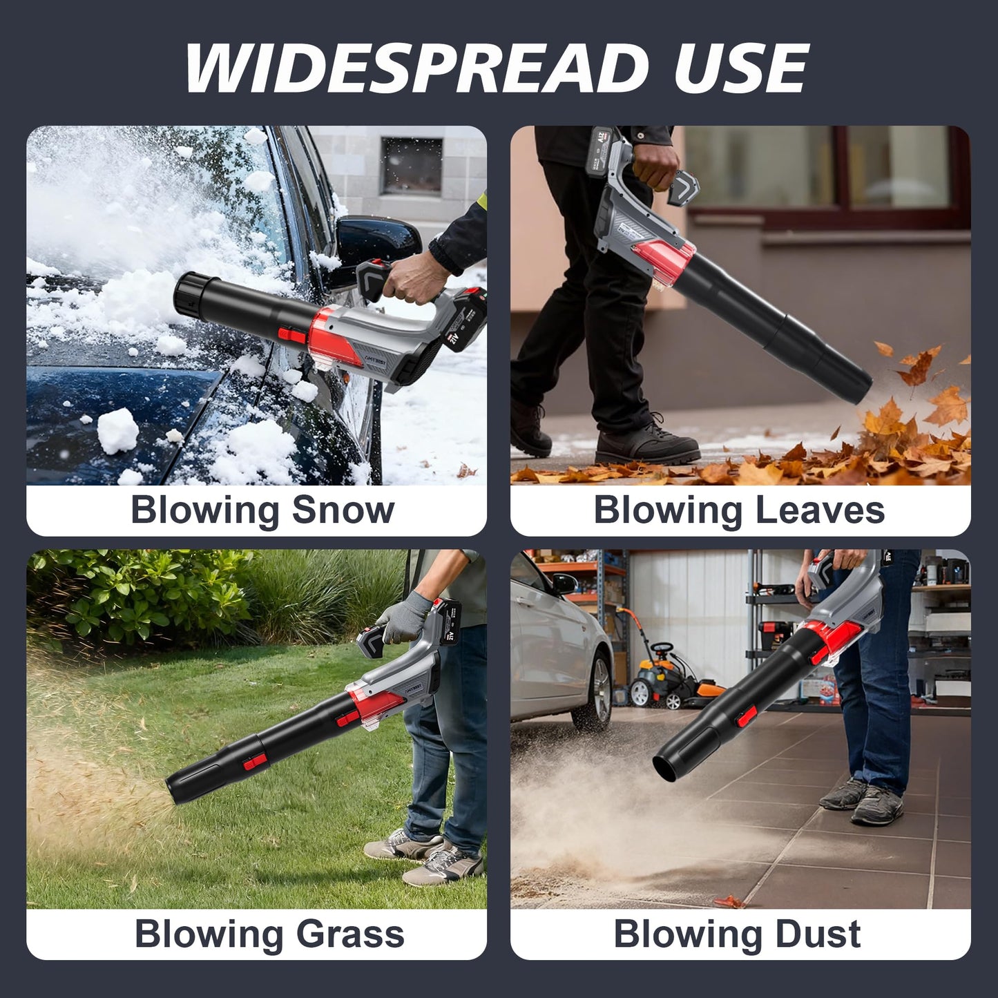 AMYBEST Leaf Blower Cordless, 21V Lightweight Electric Blower with 2 x 4.0Ah Batteries & Fast Charger, Variable Speed for Patio Cleaning, Lawn Care, Blowing Fallen Leaves and Dust (Gray)