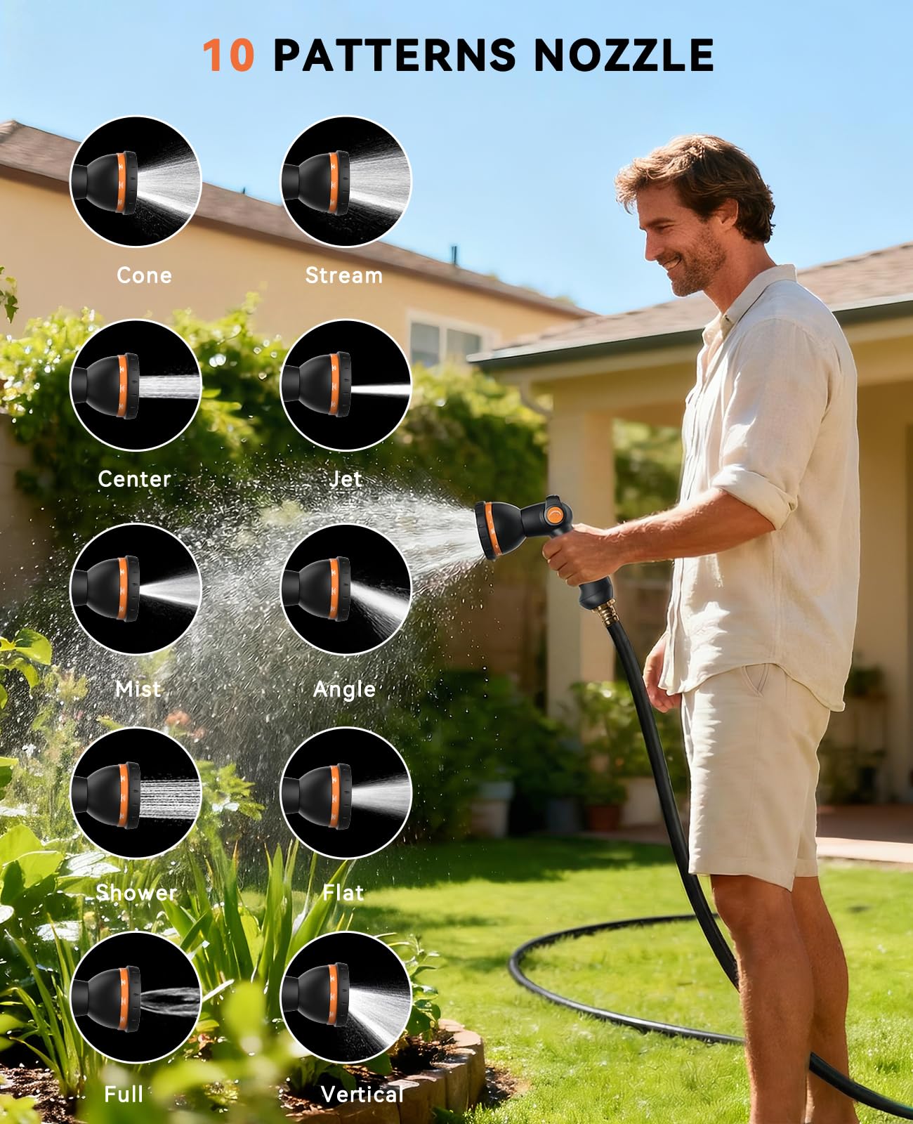 SUNPOW Retractable Garden Hose Reel - 1/2 inch x 50ft Wall Mounted Hose Reel with 3/4 inch Brass Fitting & 10 Function Sprayer Nozzle - Any Length Lock, Auto Rewind System, 180°Swivel Bracket - Grey