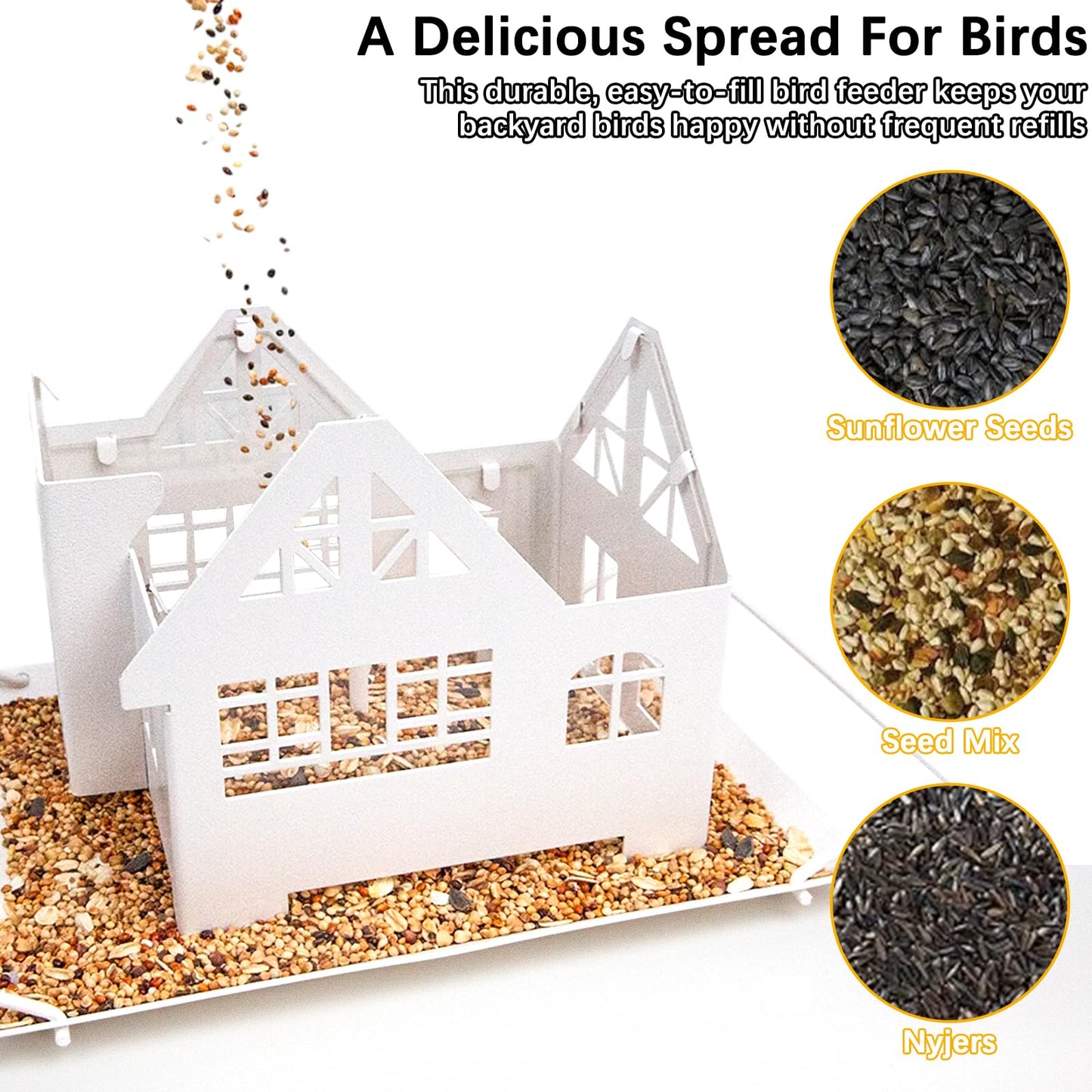 Solar Bird Feeders for Outdoors Hanging, Heavy-Duty Metal Birdfeeders Outside Hanging with Solar Lights, Wild Bird Feeders for Garden Decor, Unique Gifts for Bird Lovers, Mom and Grandma
