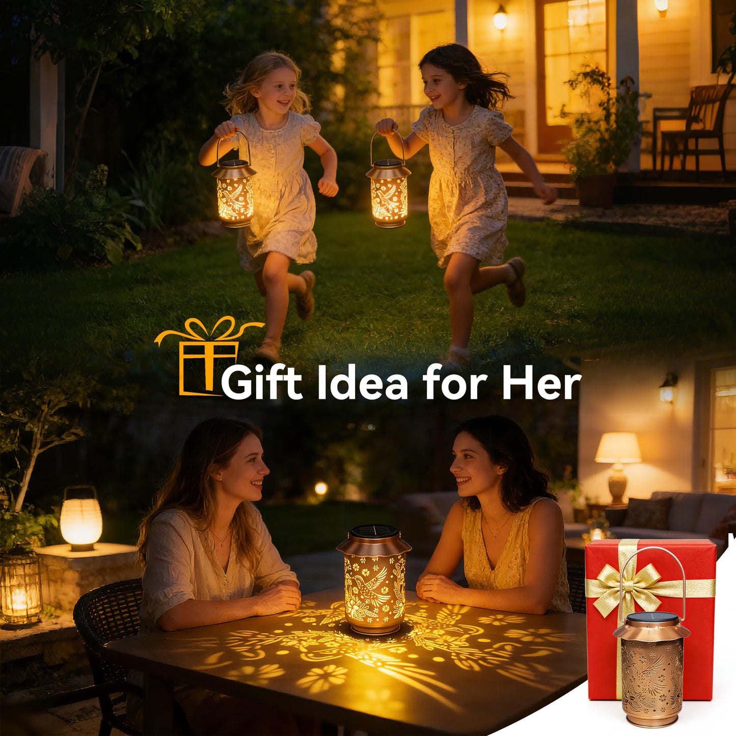 Ollny Solar Lanterns Outdoor Waterproof Hummingbirds, for Mothers Day Birthday Thanksgiving Gifts for Mom Grandma Sister Women Her, Hanging Solar Metal Lights for Garden Backyard Patio Decor