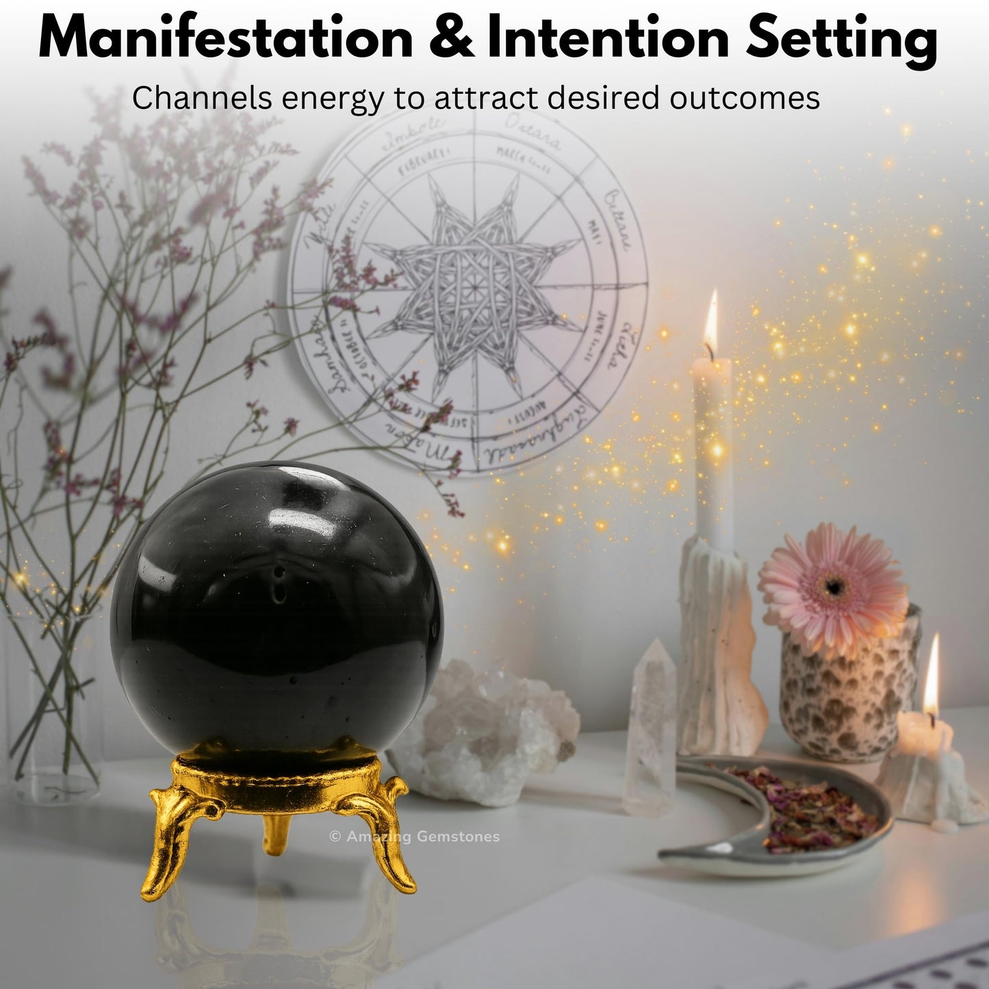 Amazing Gemstone Black Tourmaline Crystal Ball with Stand - 2" Inches Crystal Sphere Meditation Balls for Witchcraft and Decorative Balls