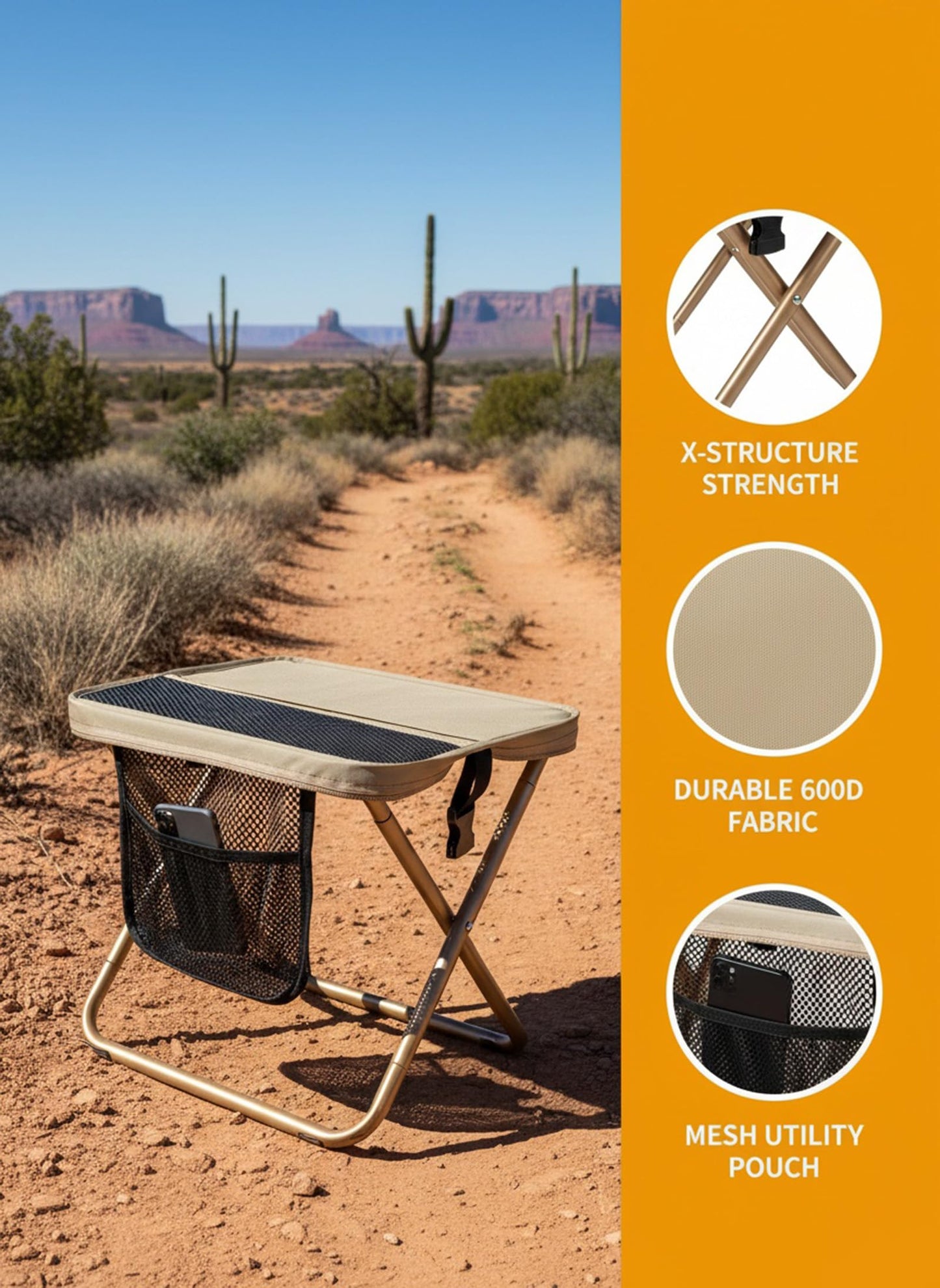 Xyphium Portable Foldable Backpack Stool with Storage Pouch - 2-in-1 Lightweight Backpack Chair for Hiking, Fishing & Theme Park Lines - Supports 265lbs, Compact Retractable Seat for Camping & Travel