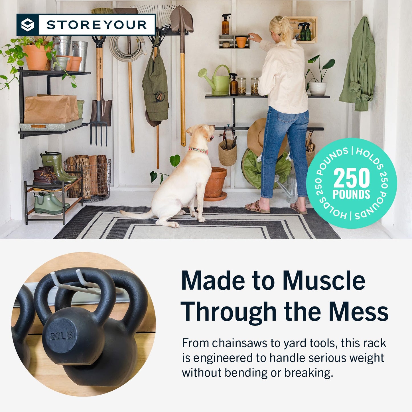 StoreYourBoard 72" Garage Tool Organizer Wall Mount | Garden Tool Organizer System | Heavy Duty Garden Tool Storage Rack for Yard Tools Rakes Shovels 500lbs Garage Organization | 8 PVC Coated Hooks