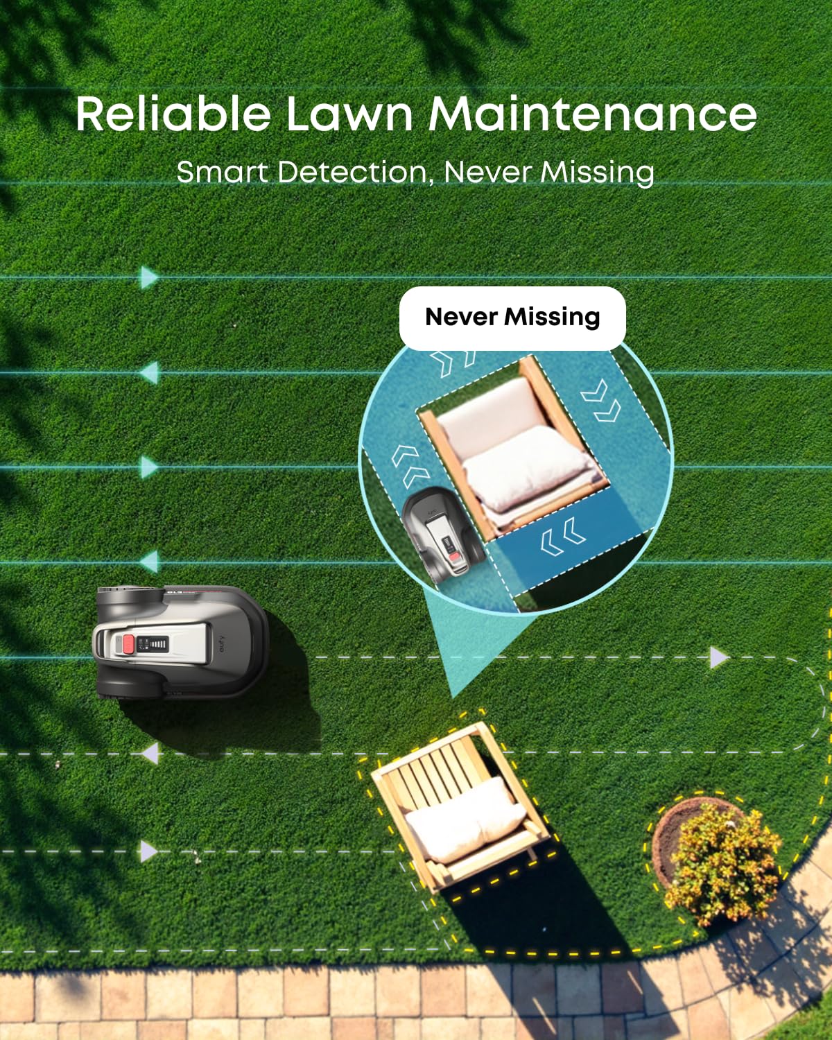 eufy E18 Robot Lawn Mower, Max 0.3 Acres, Vision Navigation, Hands-Free Auto Mapping, Wire Free RTK Free, Multi-Zone Management, AI Obstacle Avoidance, APP Control, 18° Slope, Cut Height 1"-3"