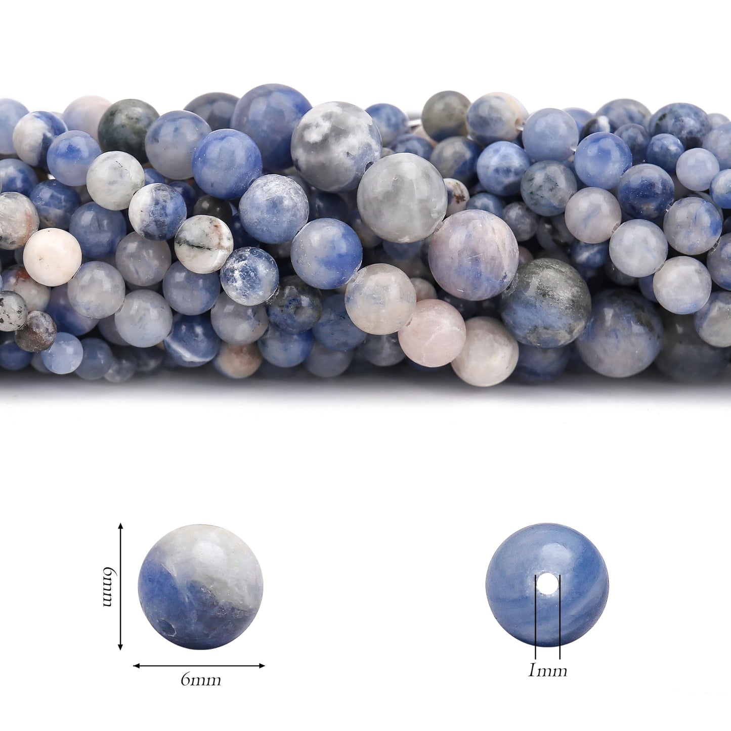 Aurehen Natural Gemstone Beads with Thread Needle Card as Complete Jewelry Making Kit, 120PCS 6mm Genuine Round Loose Energy Stone Spacer Beads, Smooth Healing Crystals for DIY Crafts (Blue Sodalite)