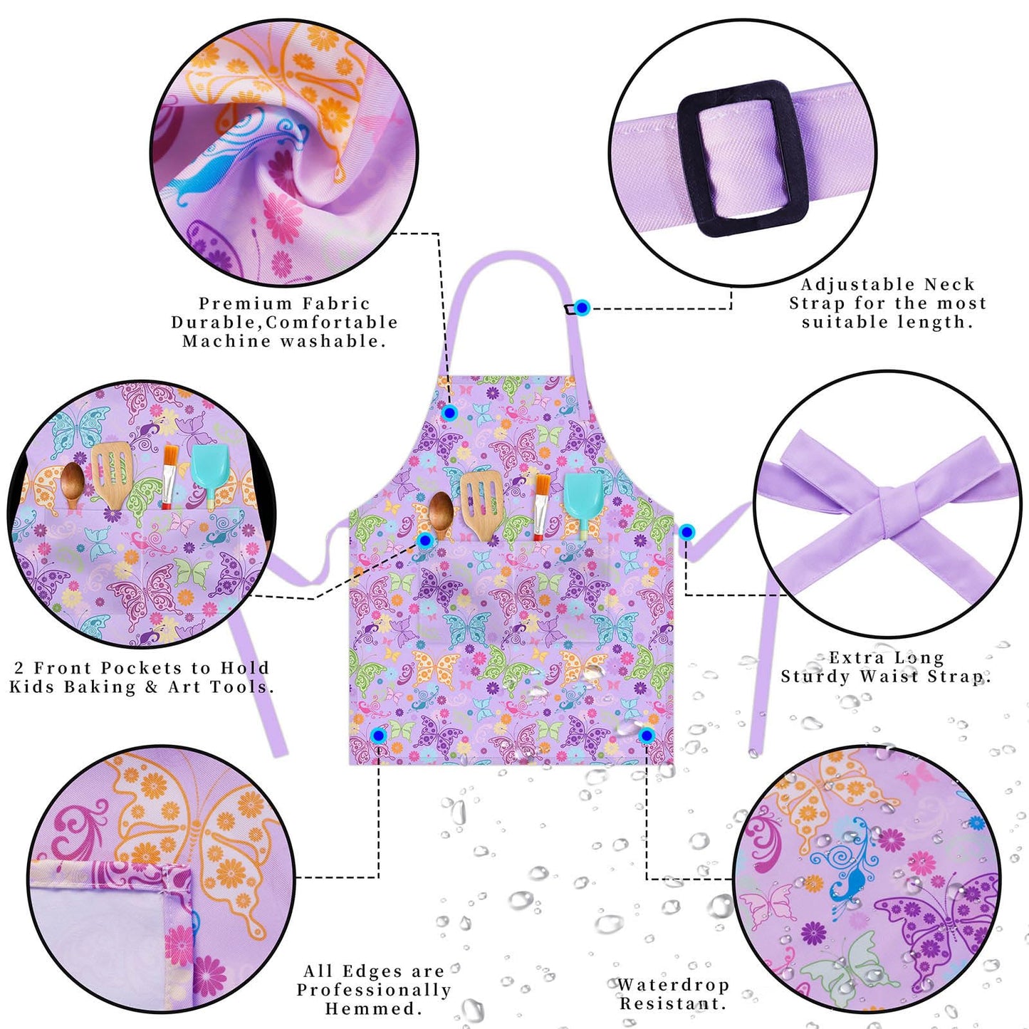 DEABOLAR Kids Aprons for Girls Toddler Aprons with Pockets for Kids Cooking Baking Painting Crafting Art Gardening Adjustable