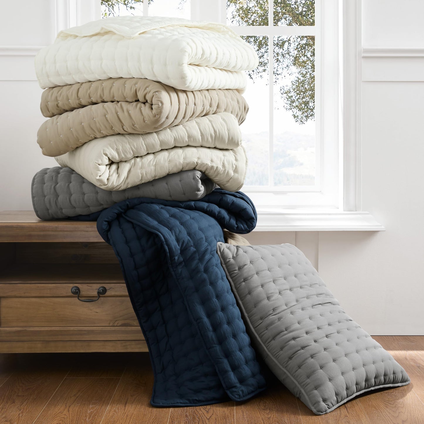 WDCOZY Beige King Size Quilt Bedding Sets with 2 Pillow Shams, Neutral Lightweight Soft Bedspread Coverlet, Quilted Blanket Thin Comforter Bed Cover for All Season, 3 Pieces, 104x90 inches