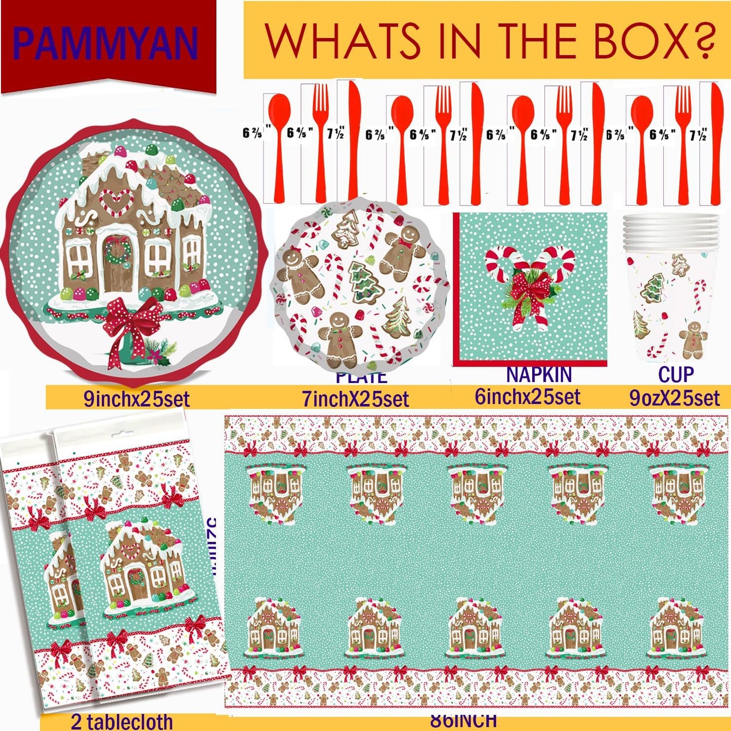 PAMMYAN Gingerbread House Paper Plates, 25 Set for kids Xmas Man Paper Plates, Perfect for School Gingerbread Party Christmas Winter Holiday Favor Supply Party