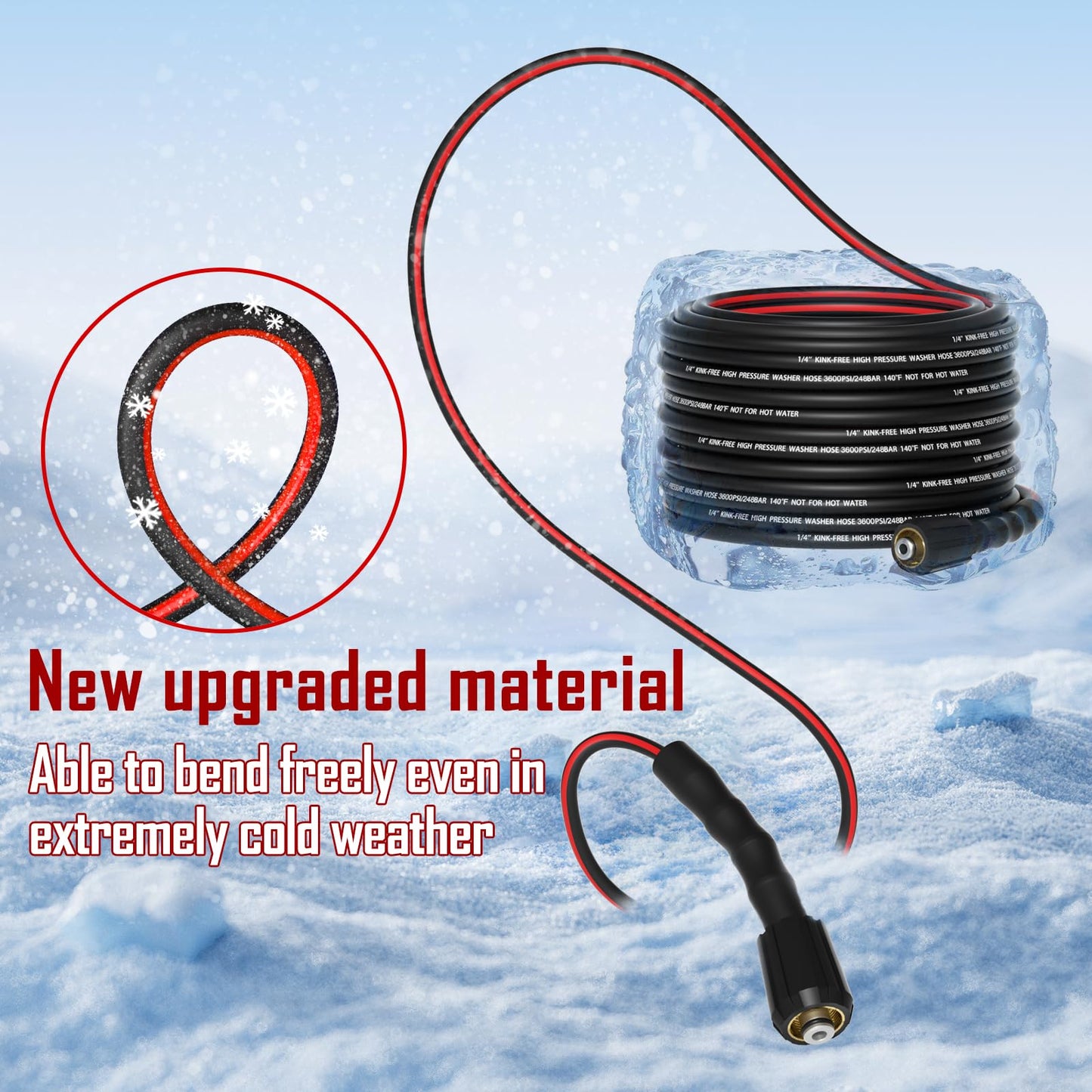 VIVIDWASH Flexible 1/4" Pressure Washer Hose 50FT,3600PSI Kink Resistant Power Washer Replacement Hose with Leak-Free M22-14mm&3/8" Quick Connect Kit,Used for Extension