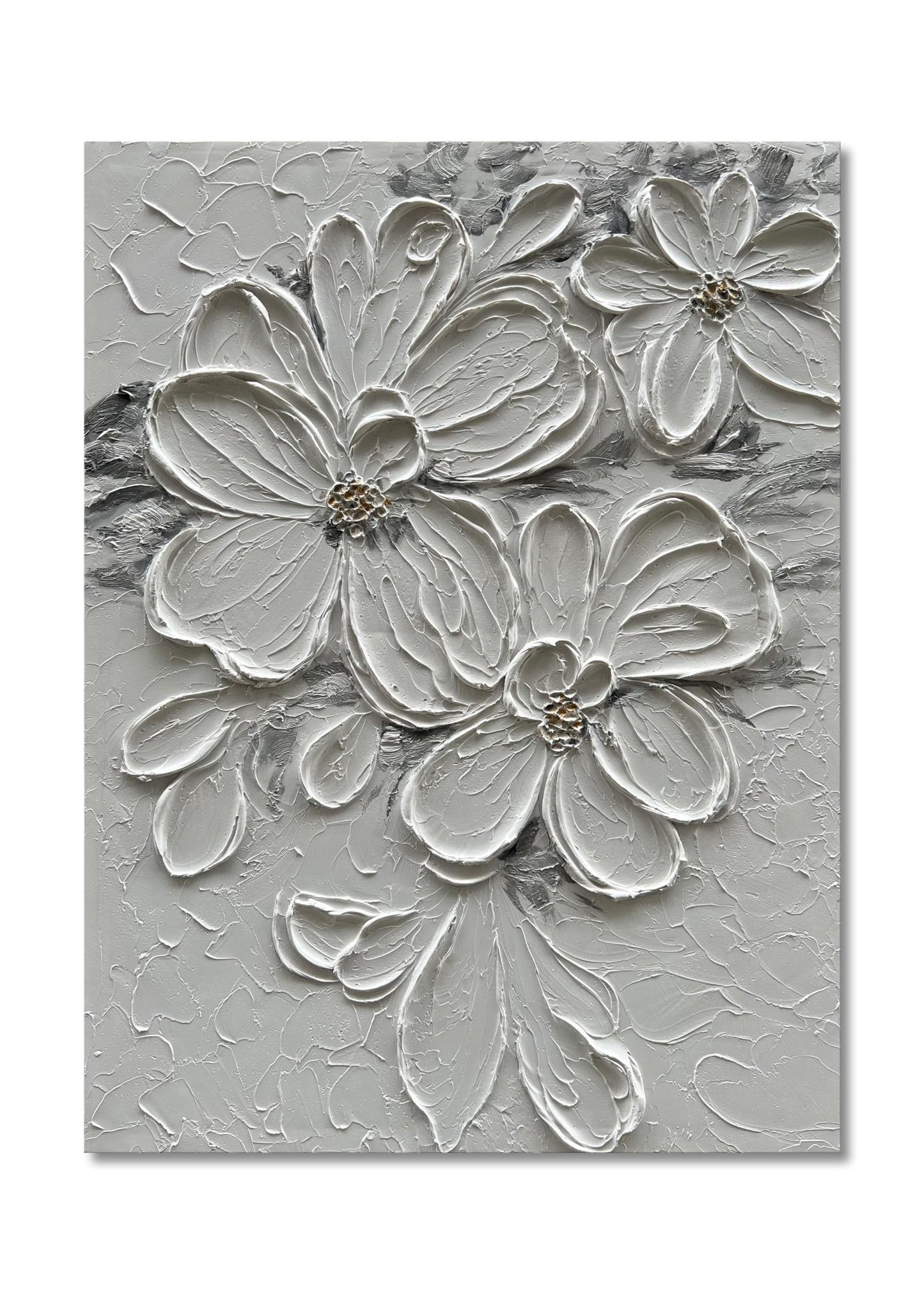 Diathou Hand-Painted White Flower Texture Art - 40x28 inches Modern Abstract Home Wall Decorative Art