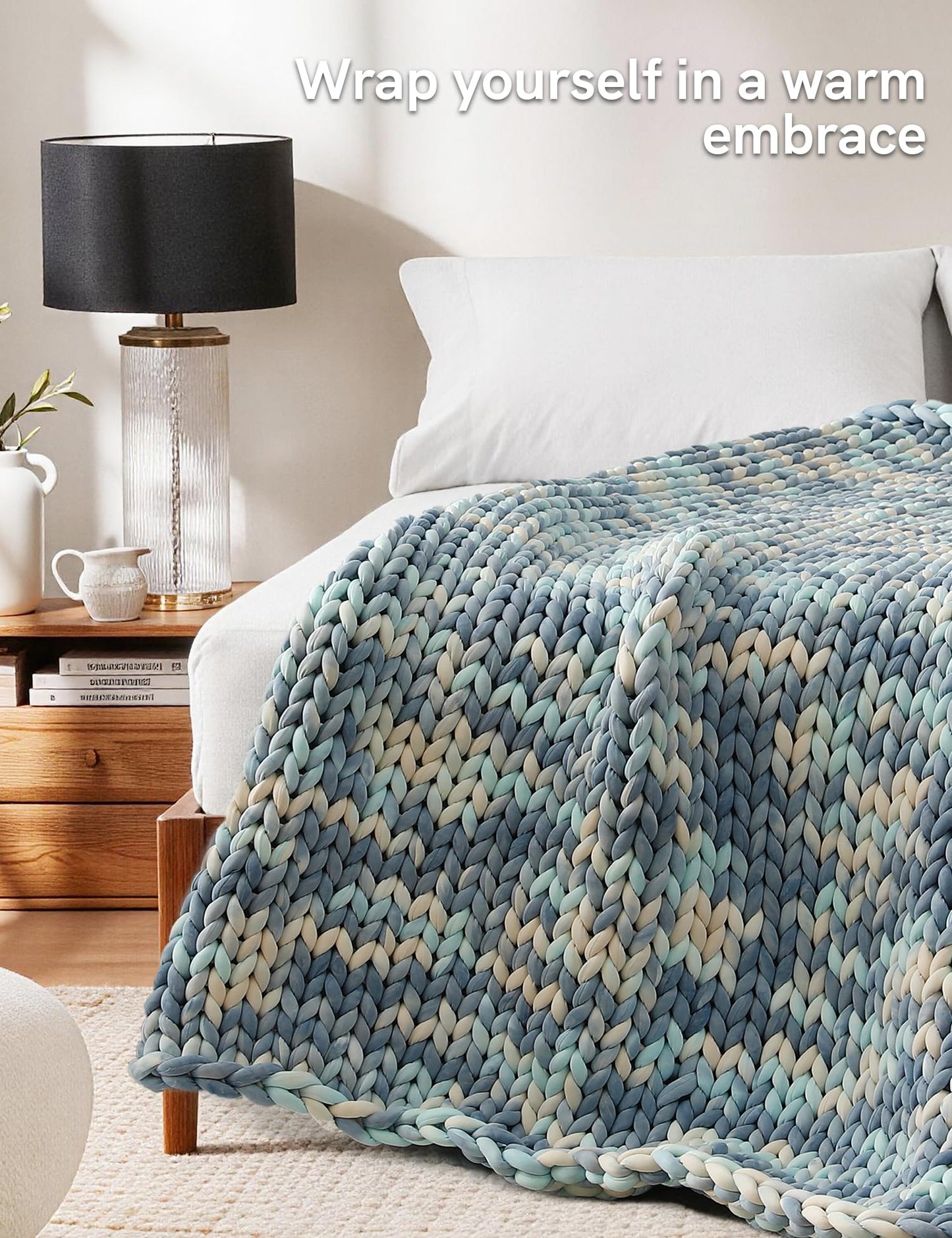 YnM Weighted Blanket, Handmade Chunky Knitted Design, Soft and Cozy, Temperature Regulating and Breathable, Machine Washable Throw for Sleep or Home Decor (Light Blue Tie-Dyed, 50x60 Inch, 10lbs)