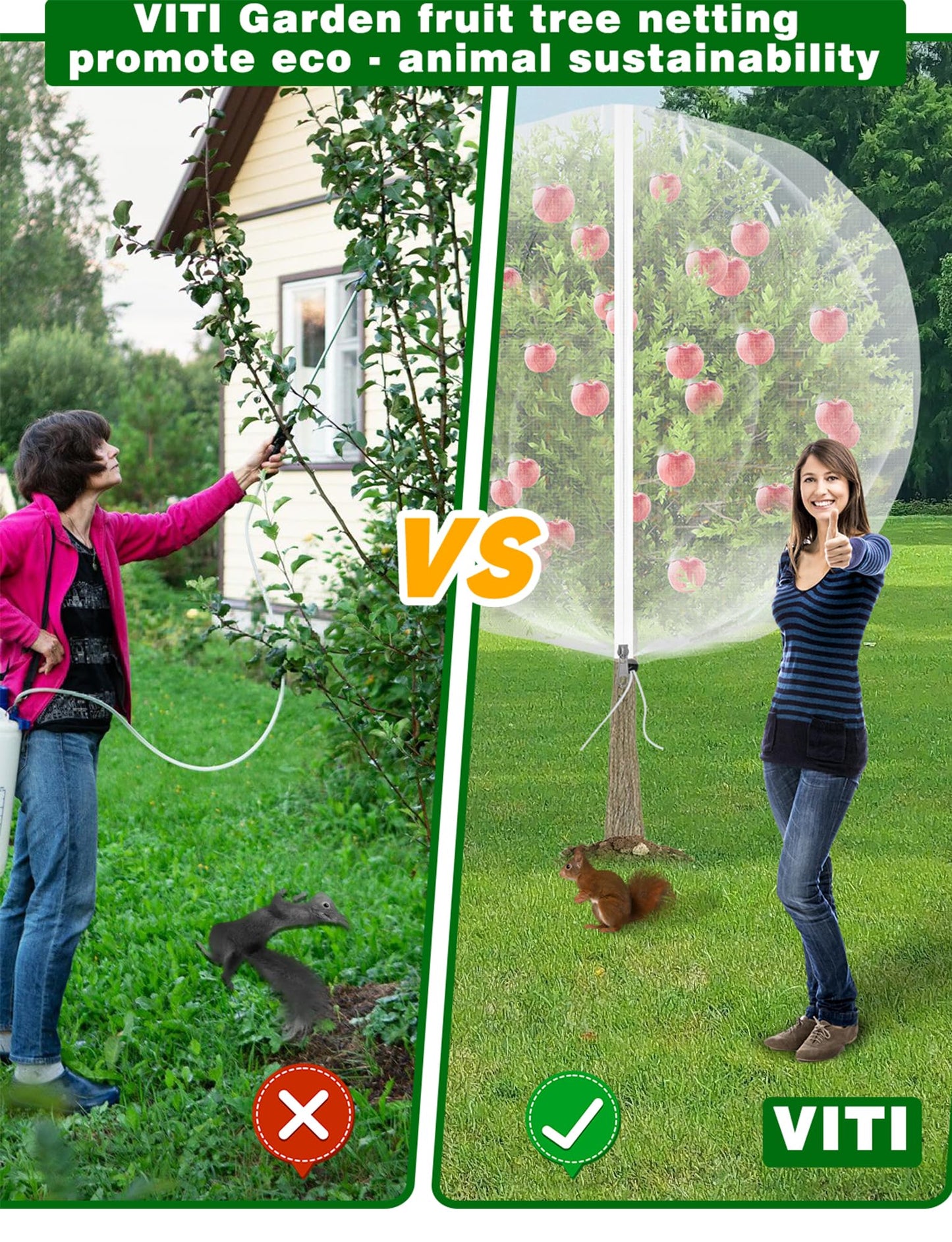 VITI Large Fruit Trees Netting Zipper - 2Pcs 10X10 FT with Drawstring Bird-Proof,Durable Mesh Covers for Blueberry,Apple,Pear,Peach,Orange Trees&Tomato Plants Bug Insect Protection Cover (2,10X10 FT)