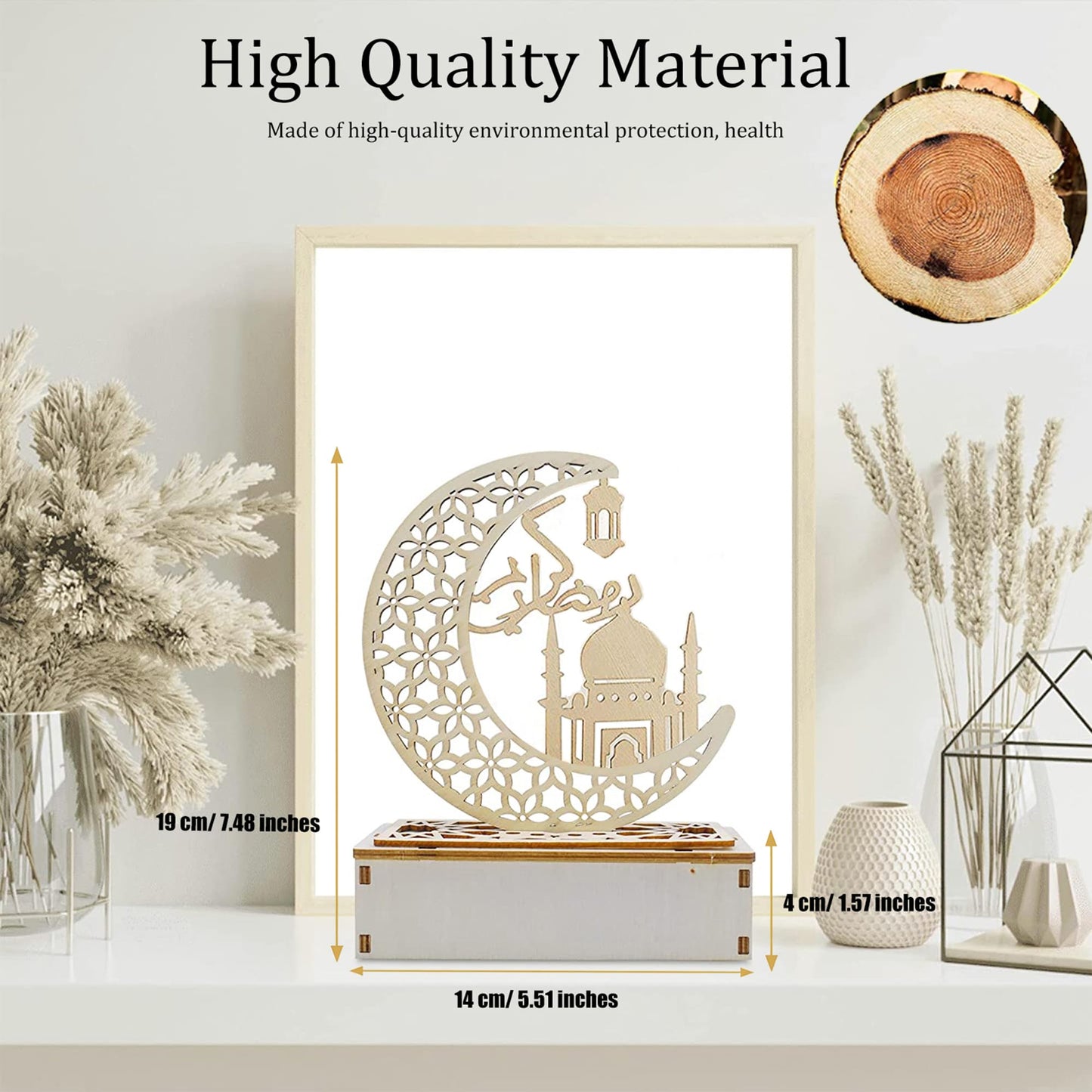 23GUANYI Ramadan Decorations for Home, Ramadan Lights, Eid Mubarak Decorations, 3D Wooden Eids Decoration Lights Home Party Bedroom for Muslims, Eid al-Fitr al-Adha Islamic Table Decor