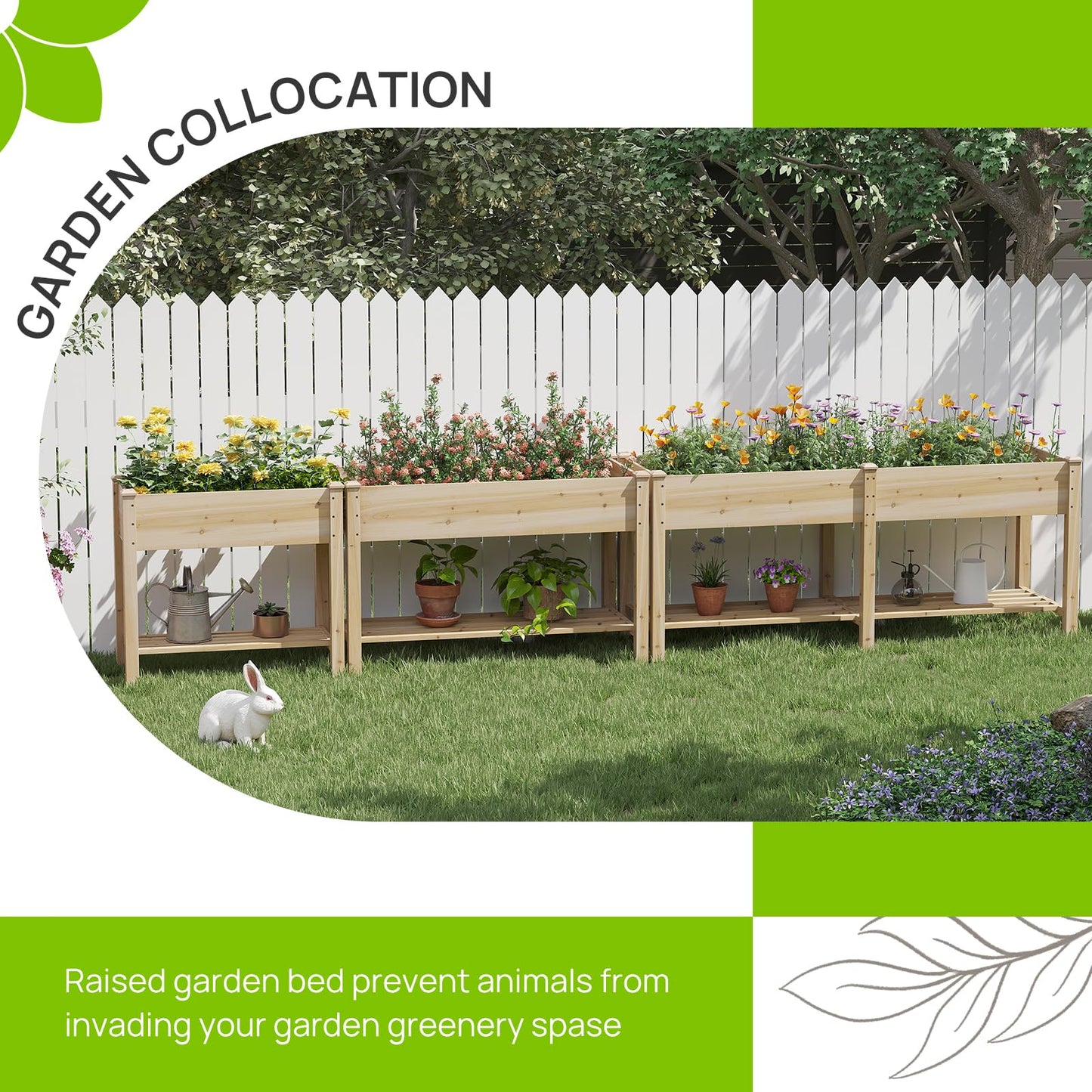 Raised Garden Bed with Legs, Wooden Planter Box with Storage Shelf, Elevated Wood Planter Box for Vegetables Flowers Herbs, Garden Planter for Backyard, Patio, Balcony, 48x24x30.7inch (Natural, M)