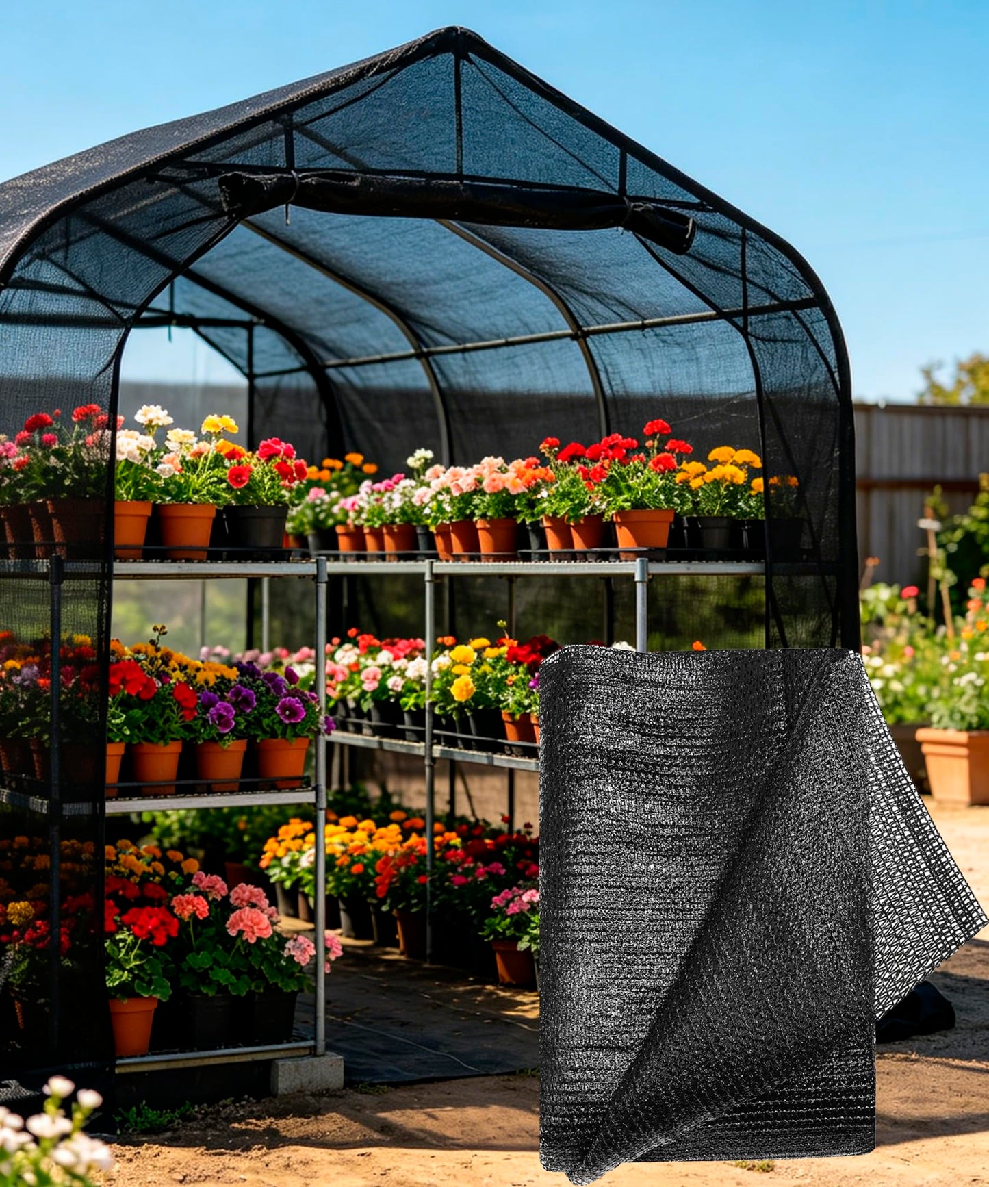 e.share Sun Shade Cloth, 40%-50% Sun Block Mesh Net, 6FT x 10FT Breathable Black Screen for Garden Greenhouse Patio Plants Vegetables Flowers