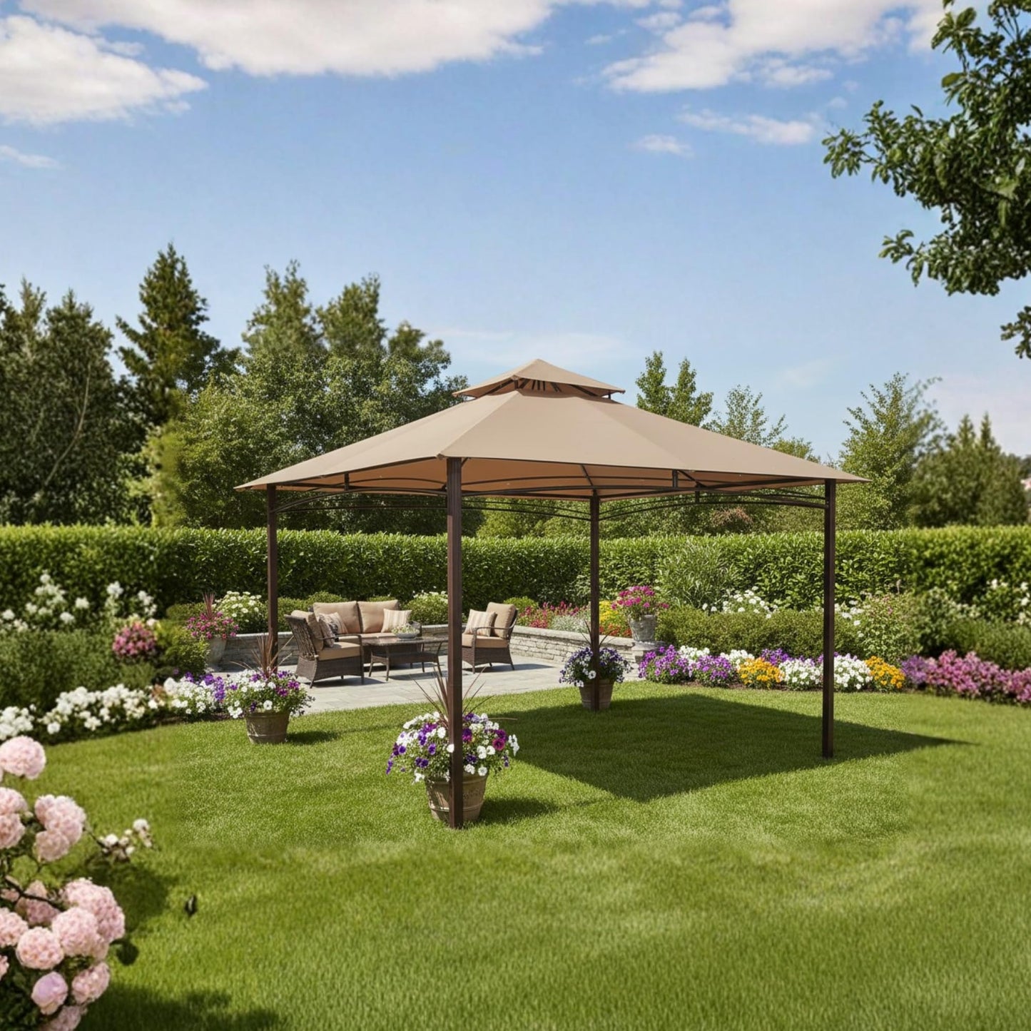 Garden Winds Reinforced RipLock 350 Replacement Canopy Top Cover Compatible with 13' x 10' Gazebo Models 5LGZ2001-PU, 272-0648 - Beige