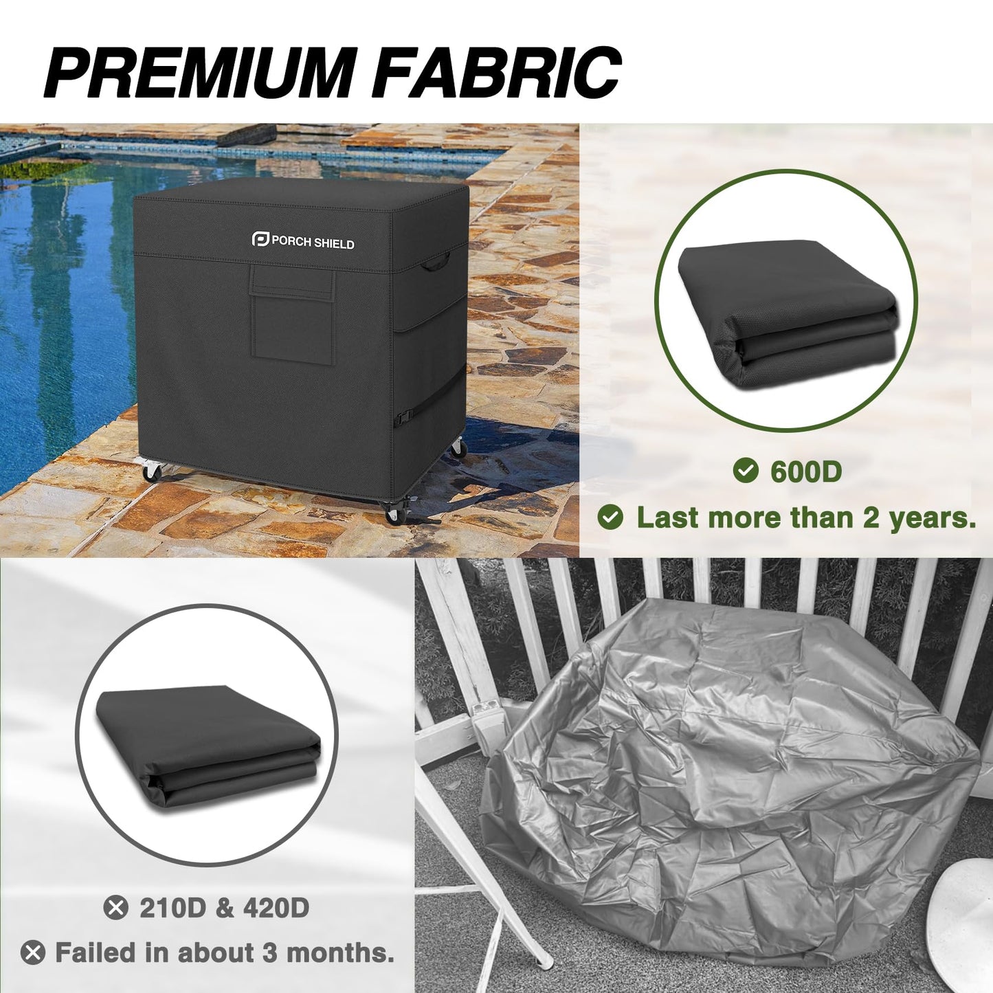 Porch Shield Waterproof Rolling 80-100 Qt Cooler Cart Cover Fits Most Patio Ice Chest Party Cooler (Black, 40"L x 20"W x 32"H)