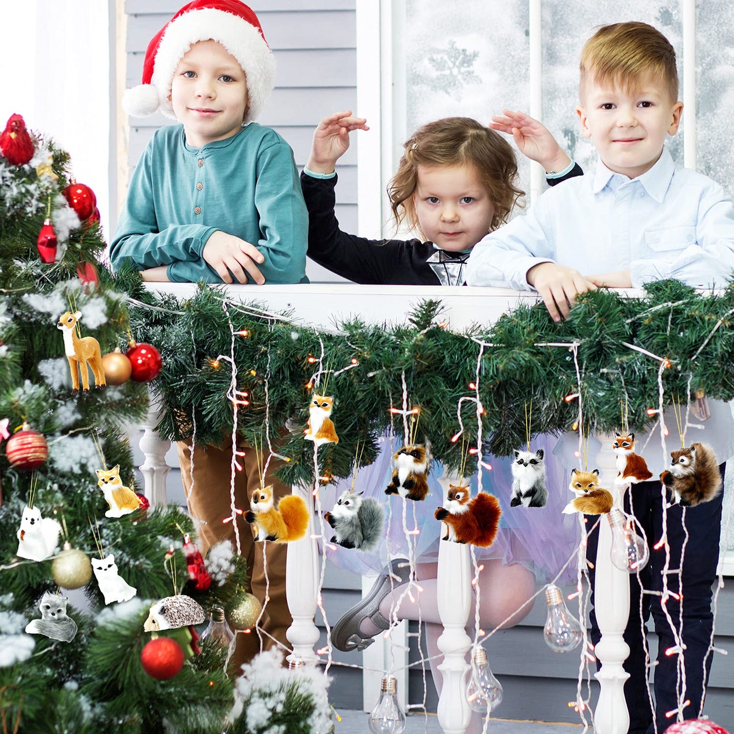 Skylety 15 Pieces Animal Ornaments, Woodland Faux Fur Animal Hanging Ornament Bulk Plush Simulation Fall Christmas Tree Decoration for Home Backpack Party Holiday
