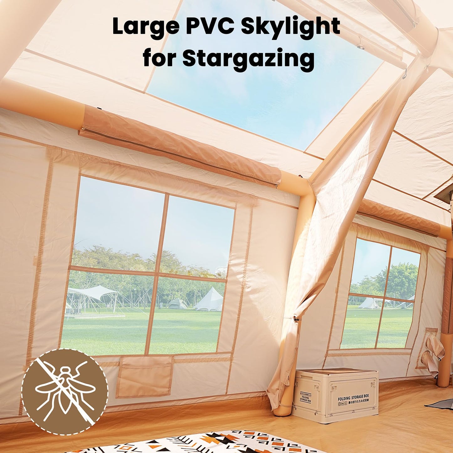 8-10 Person Large Inflatable Camping Tents with Canopy, Blow Up Tent House 2 Rooms, 4 Season Hot Tent with Stove Jack & AC Ports, Glamping Camping Tents for Outdoors, Easy Setup with Air Pump