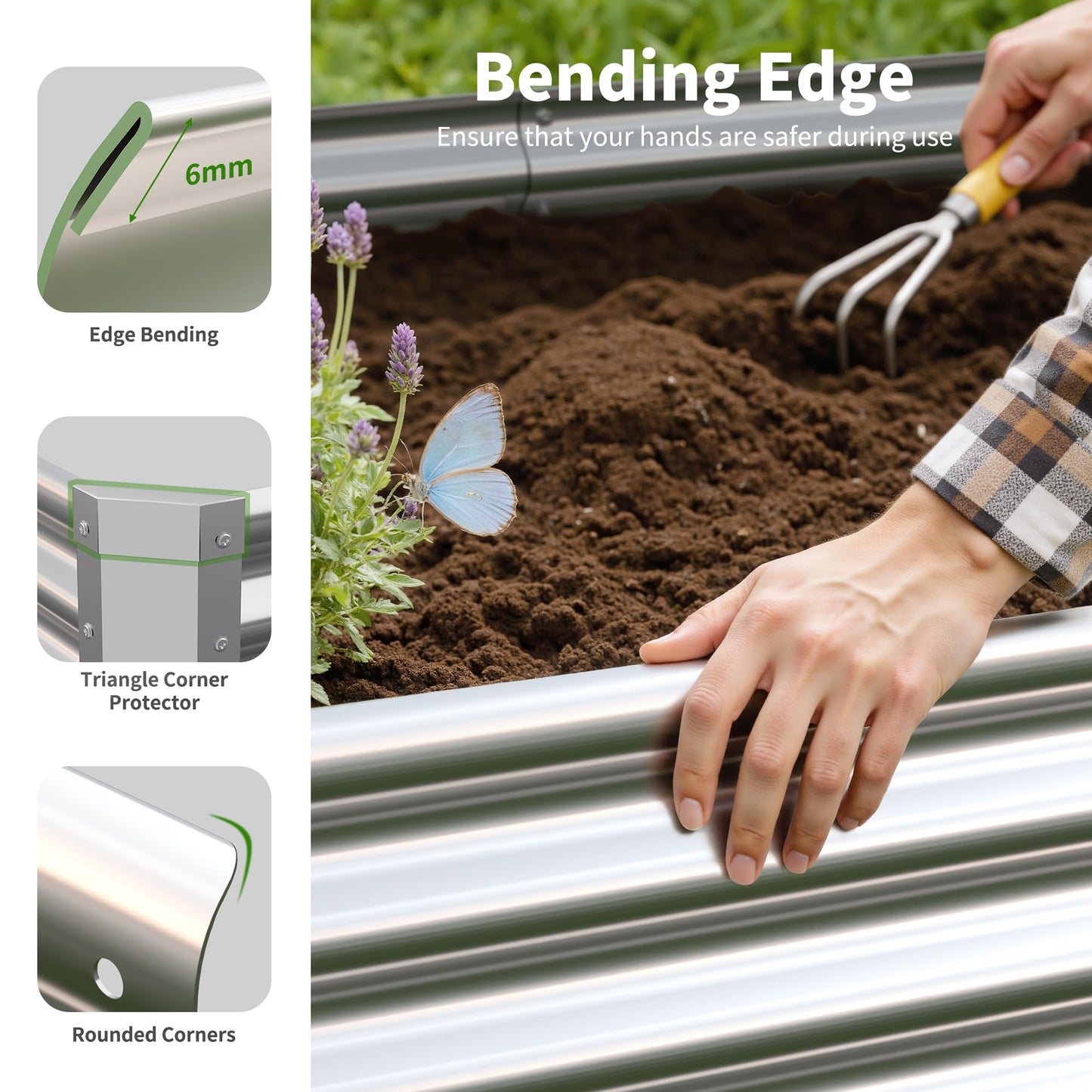 Anmiro Galvanized Raised Garden Bed,Outdoor Planter Box Metal Patio Kit Planting Bed for Vegetables Flowers Herb (Galvanized, 6x3x1ft-2p)