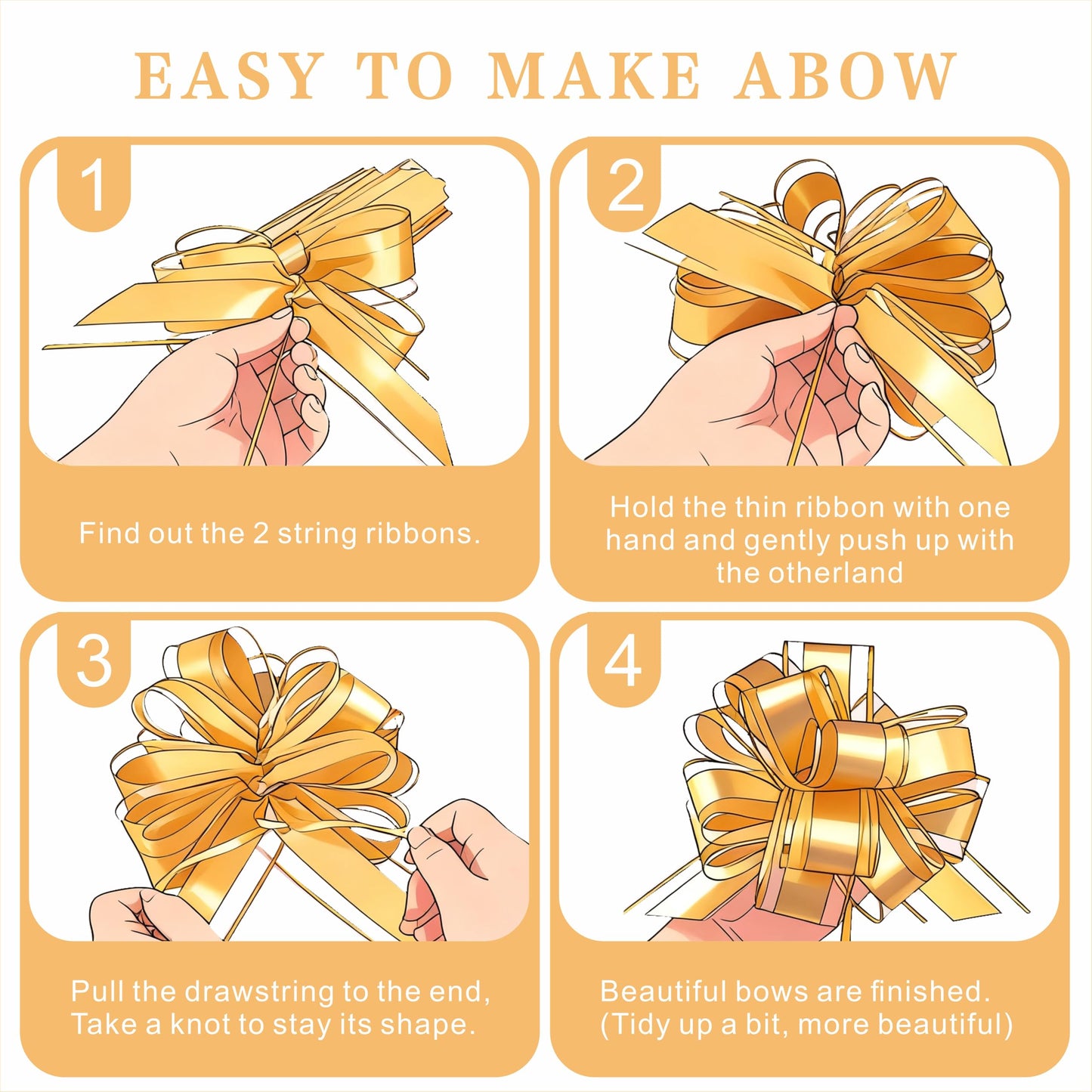TIMESEEK 10-Pack Metallic Gold Pull Bows for Gift Wrapping - 6 Inch Reusable Ribbon Bows, Large Instant Floral Decor Bow for Wedding, Christmas, Birthday Decor, Gift Basket & Party Decorations