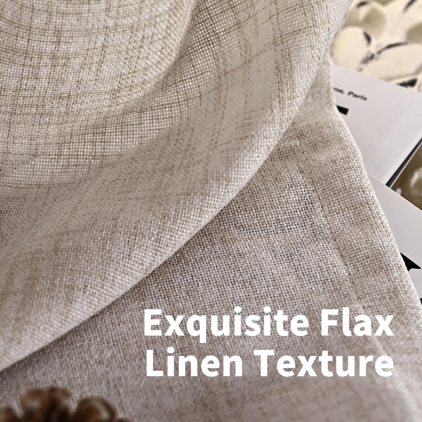 YoungsTex Linen Semi Sheer Curtains 63 Inch Length 2 Panels for Living Room - Light Filtering Drapes with Bronze Grommet Beige Window Treatments for Country Office Bedroom, 52 X 63 Inch