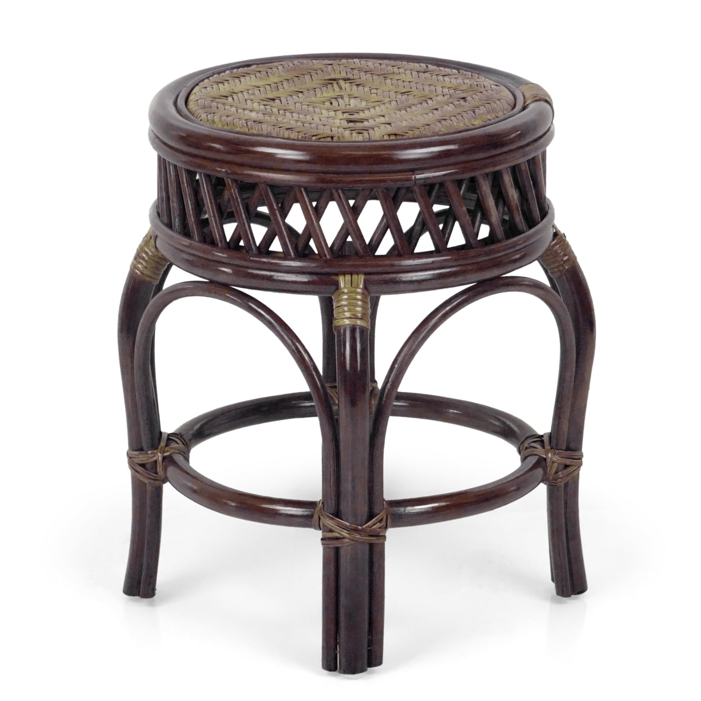 Ginger Handmade Rattan Wicker Stool Fully Assembled Dark Brown