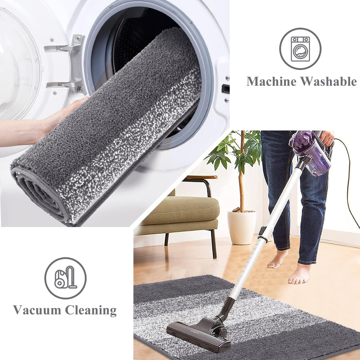 Vaukki Indoor Doormat Entryway Door Mat, Non Slip Absorbent Mud Trapper Mat Inside Floor Mat, Washable Door Carpet for Entryway (20''x32'', Grey)