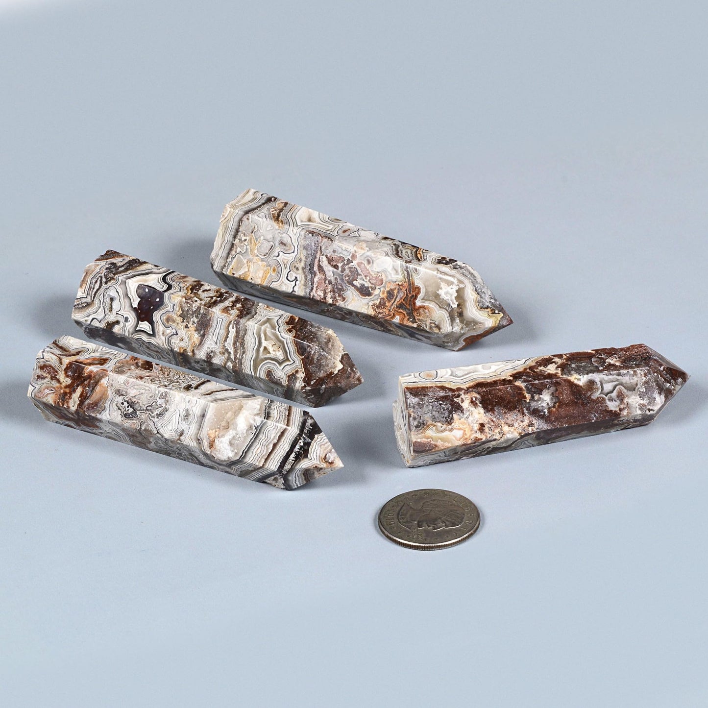 Large Mexico Crazy Lace Agate Gemstone Crystal Pointed Hexagonal Tower Reiki Chakra Faceted Prism Wand Stone Home Decor