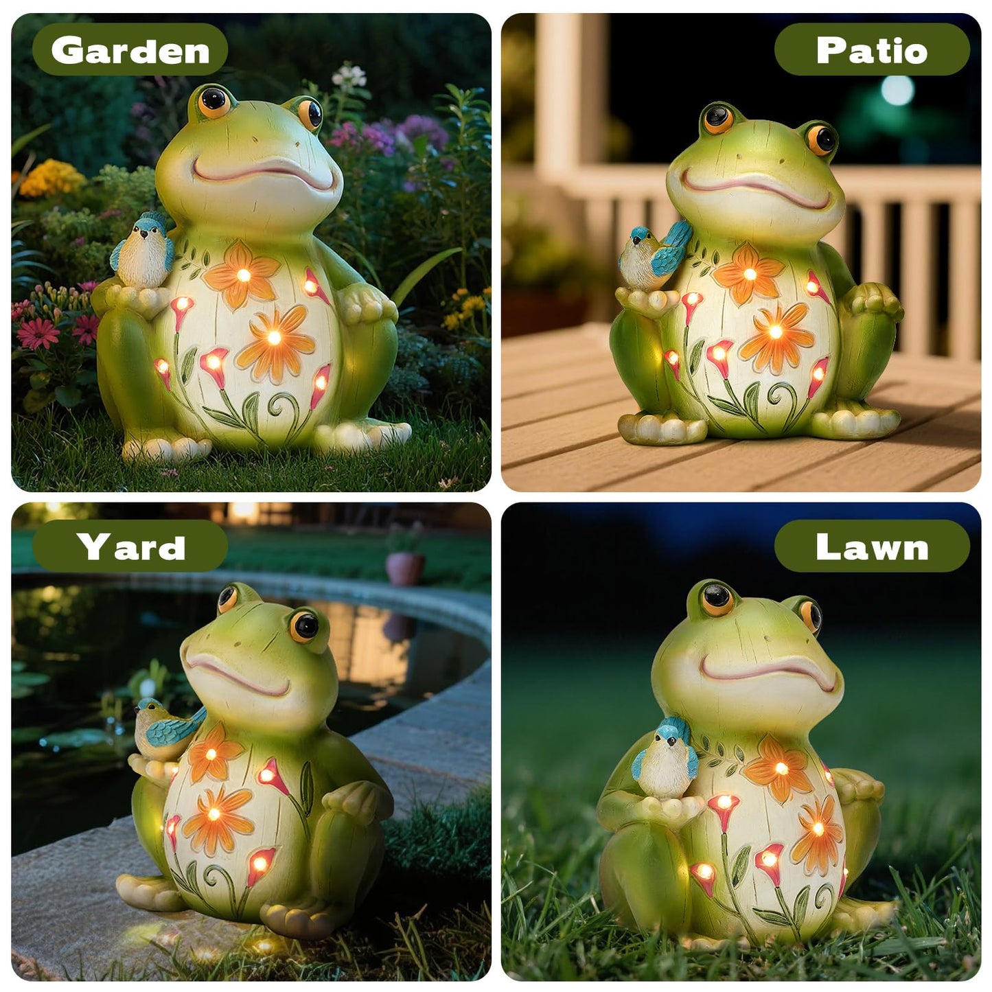 ZioWio Solar Garden Frog Decor Outdoor Statue - Frog with LED Waterproof Sculptures Lights, Cute Pond/Yard Statues Outside Decoration, Home, Lawn, Patio, Resin Animal Ornament, Women/Gardening Gift