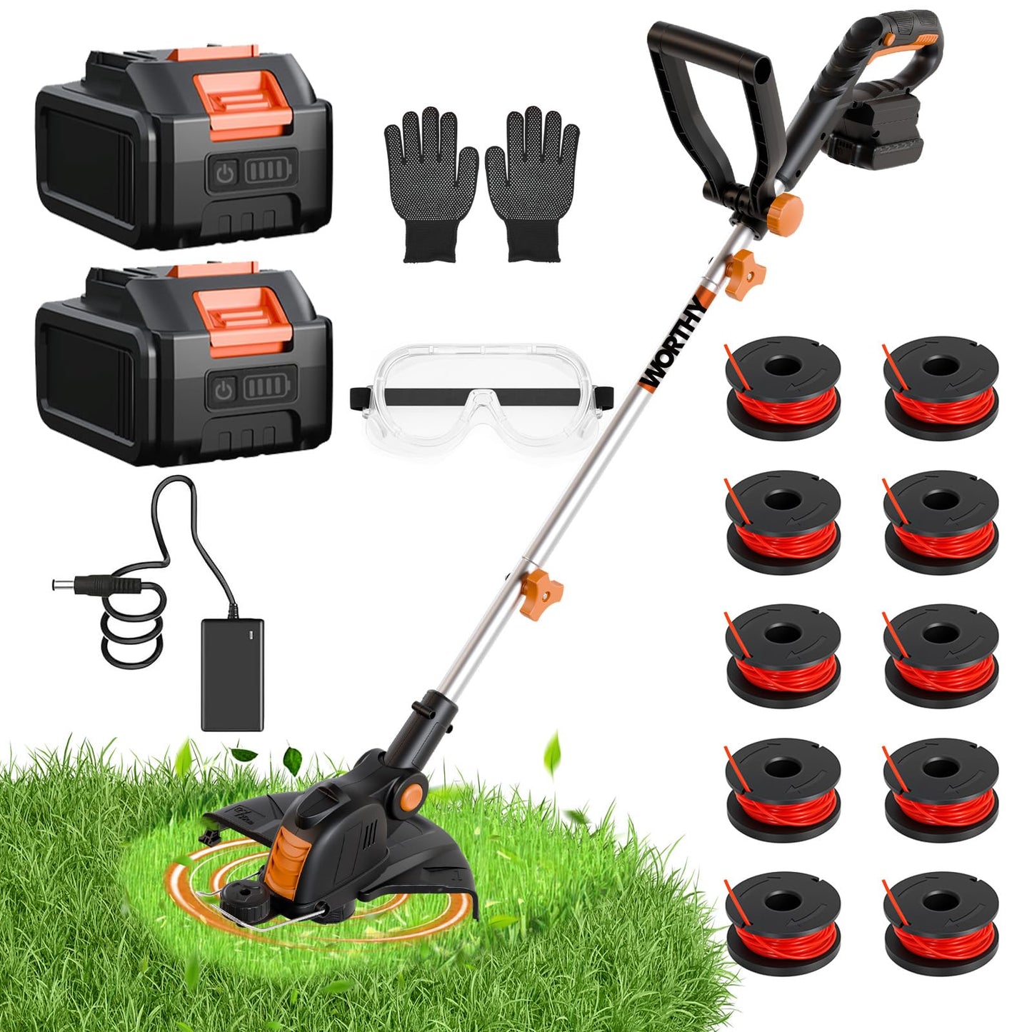 4000mAh Weed Wacker Weed Eater: 21V Electric Cordless Edger and String Trimmer 2in1 Lawn Tool Battery Powered 12 Inch Grass Cutter with 2Pack 4.0Ah Batteries and Charger for Yard Garden Home Use