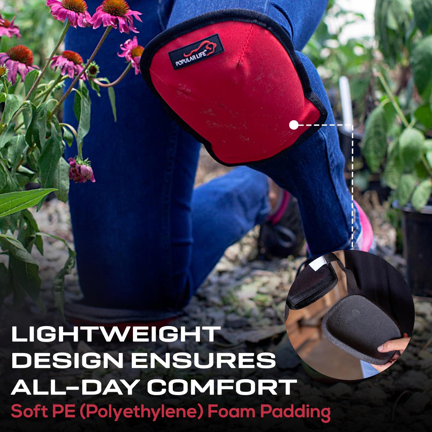 POPULAR LIFE Lightweight Gardening Knee Pads with Removable and Replaceable Foam Pad Insert, Washable Soft Cap Knee Pad, Easy Fit with Adjustable Hook and Loop Closure Straps