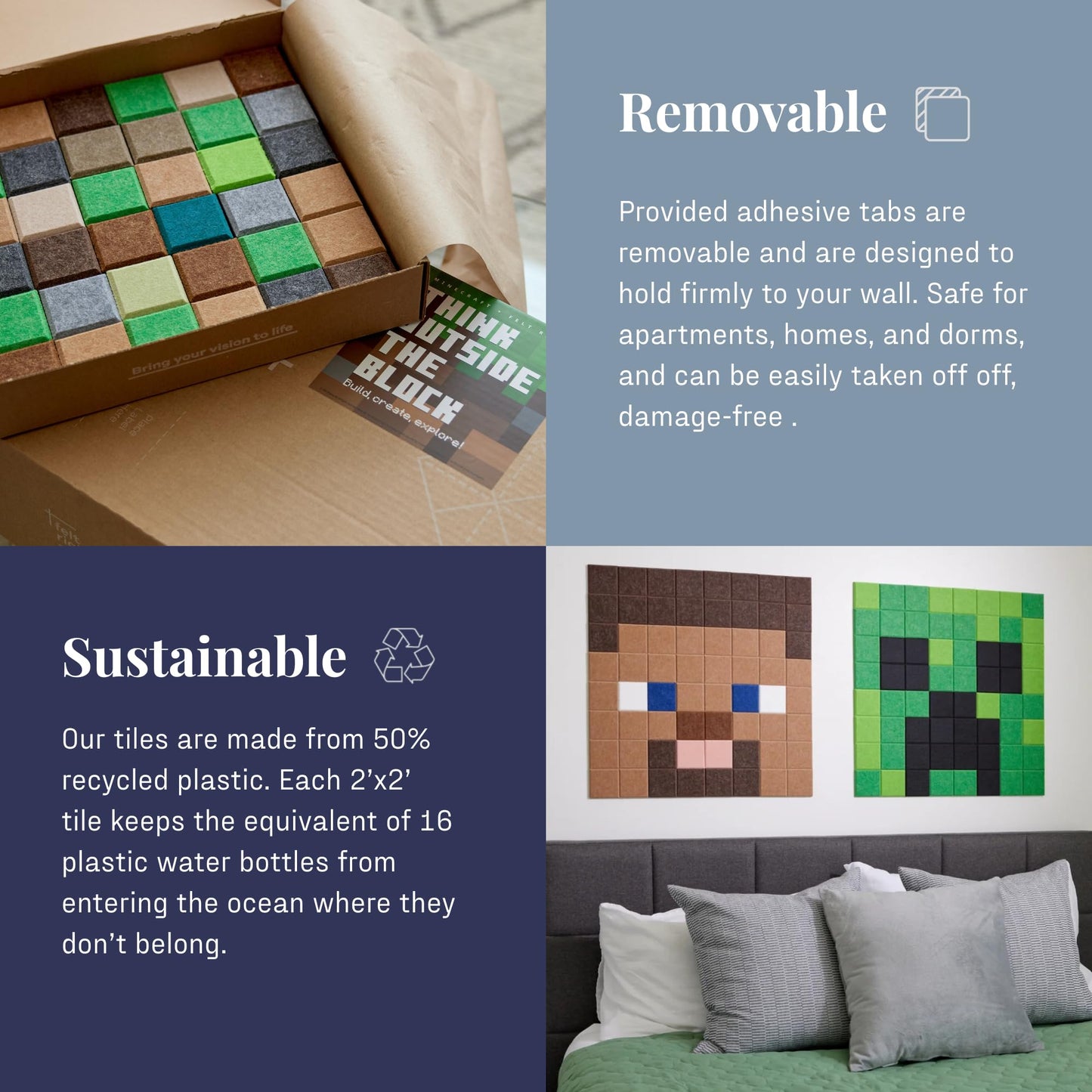 felt right Minecraft Collection Steve, Minecraft Room Decor, Home Decor, Felt Wall Panels, Playroom Wall Decor, Decorative Bulletin Board, Gift Idea for Kids and Gamers, Pin Board, Birthday Gift