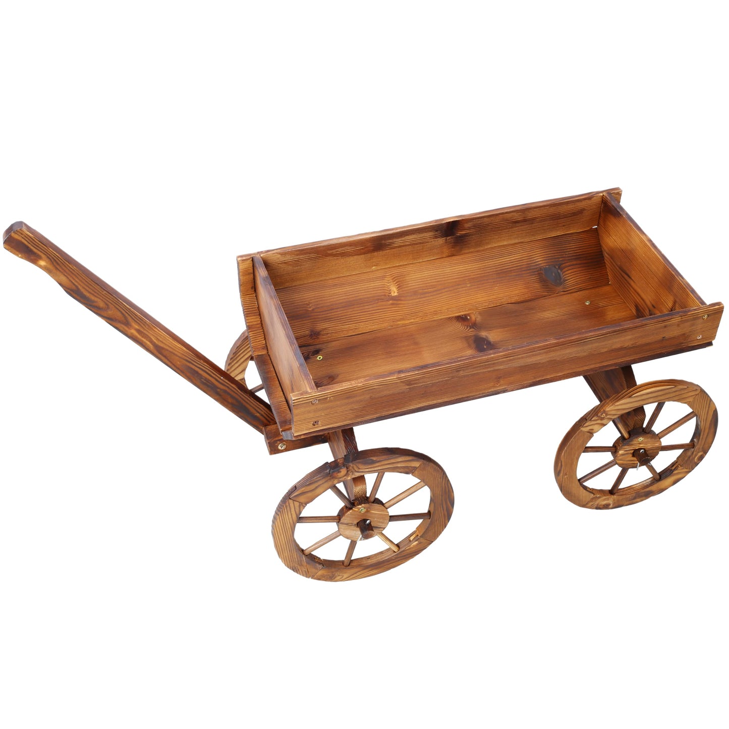 Wood Wagon Flower Planter Pot Stand W,Wheels Home GOutdoor Decor