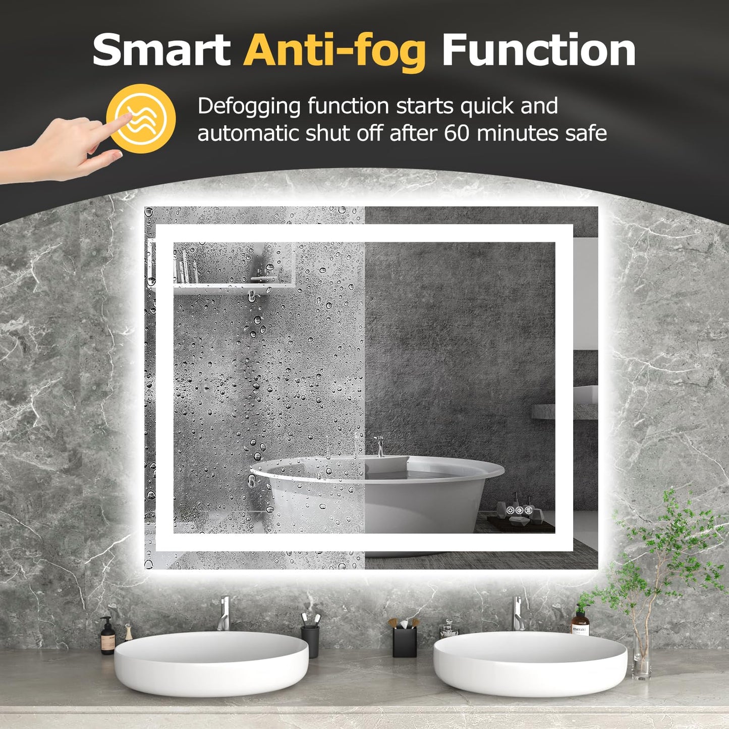 Hivone 40X32 LED Bathroom Mirror with Lights, Anti-Fog, Dimmable, Backlit + Front Lit, Smart Bathroom Vanity Mirror, Memory Function, Shatterproof, Tempered Glass (Horizontal/Vertical)