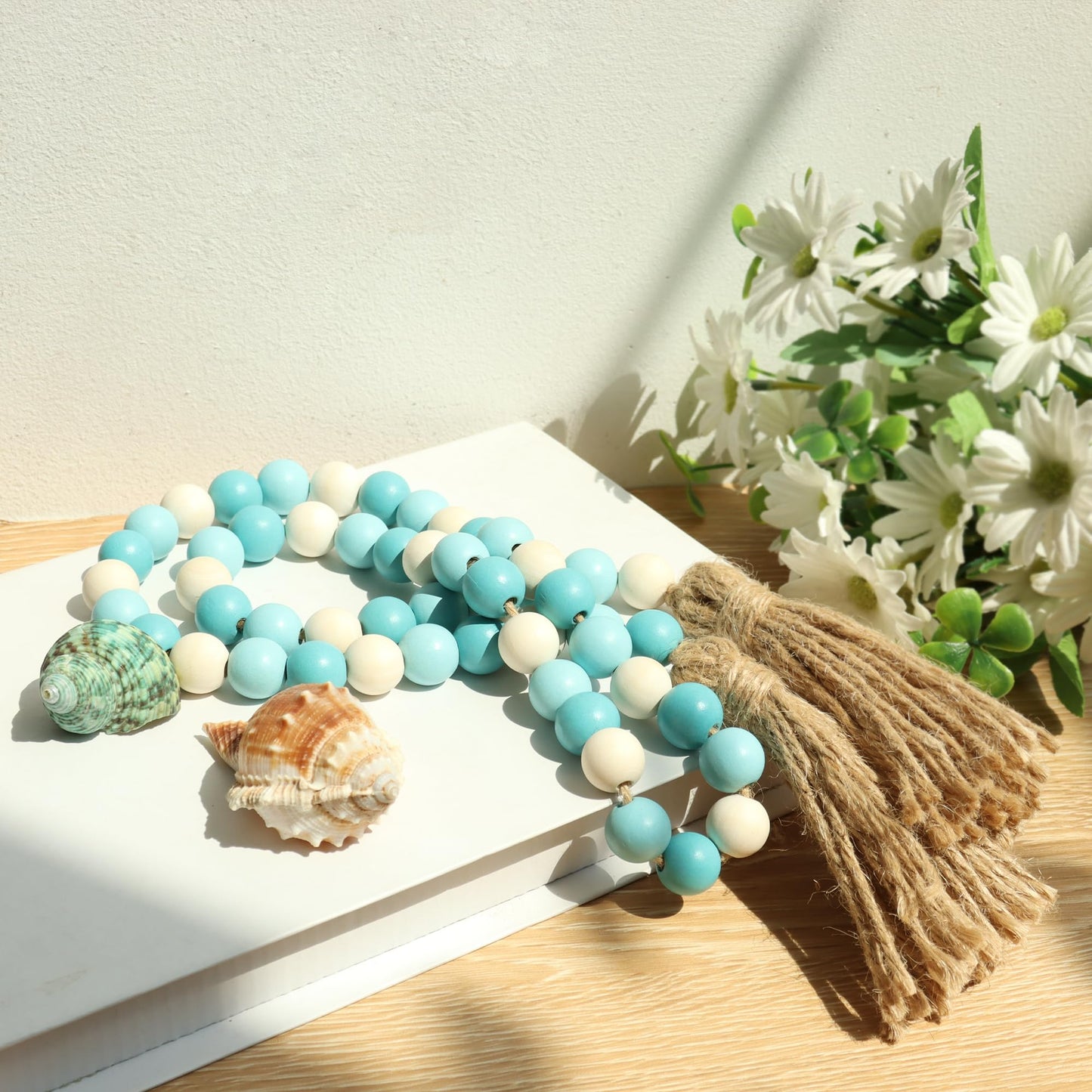 Meplait Wood Bead Garland,39in Farmhouse Beads with Tassels Boho Beads for Tiered Tray Decorative Beads Home Decor