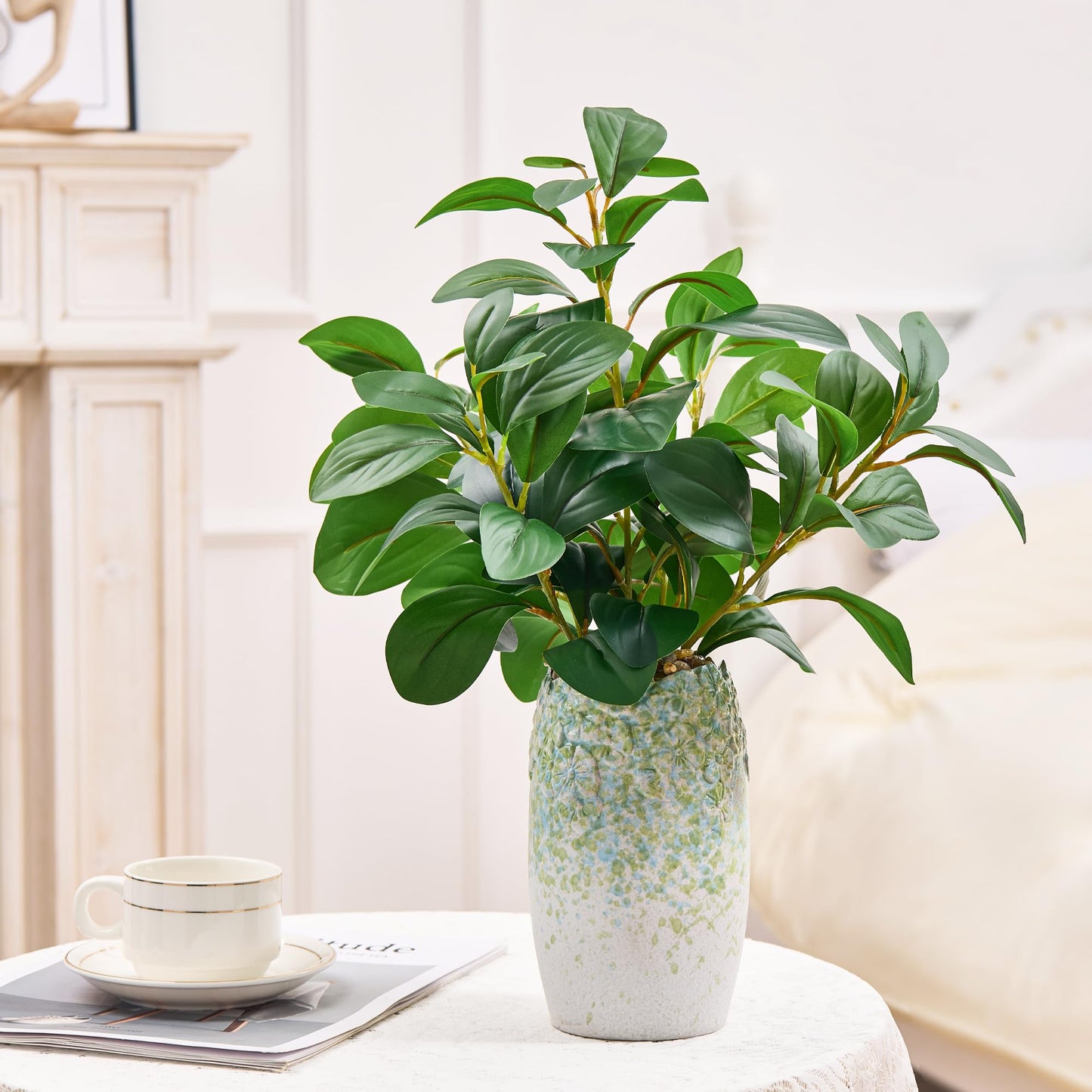 K&Y Realistic Artificial Potted Plants Olive Wild Fern Berry Decor Low Maintenance Faux Greenery Indoor Fake Plants for Home Office Bathroom Kitchen Desk Shelf (Green Flower vase Potted Plant)