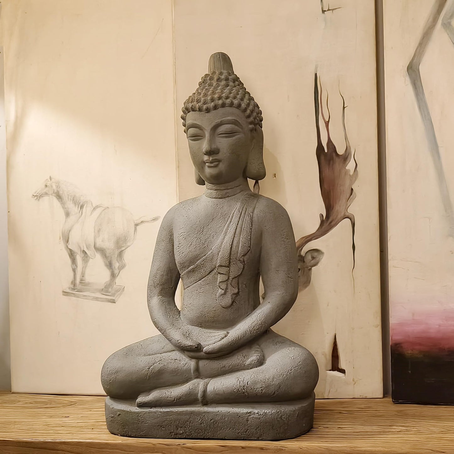 VANZUNE MGO Buddha Statue 26''H Meditative Indian Buddha Statue Buddha Sculpture with Dhyana Mudra Hand Gesture for Tranquil Home Decor Living Room Bedroom Office Tabletop and Gifts, Gray