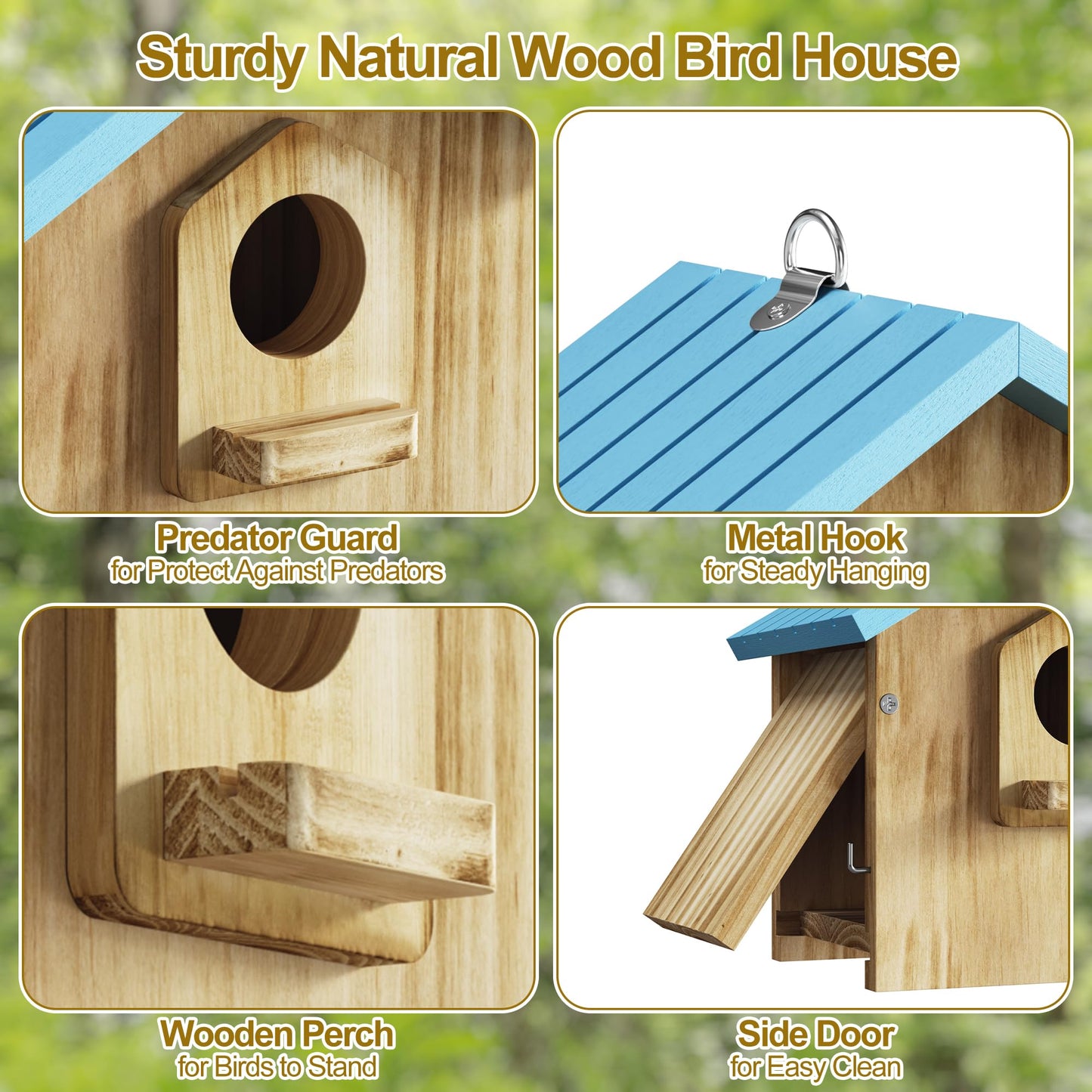 Auslar Bird House for Outside, Wooden Birdhouses for Outdoors, Bluebird House for Outside Clearance, Hanging Bird Houses for Cardinals Finch Wren Swallow for for Garden Viewing