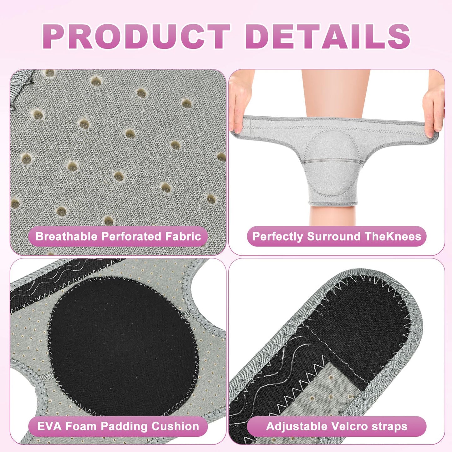 M METERXITY 4-Pack Gardening Knee Pads, Thick Foam Garden Knee Pads with Adjustable Straps for Garden/Construction/Flooring/Cleaning, Suitable for 16"-18" Leg Circumference Size l [Grey]