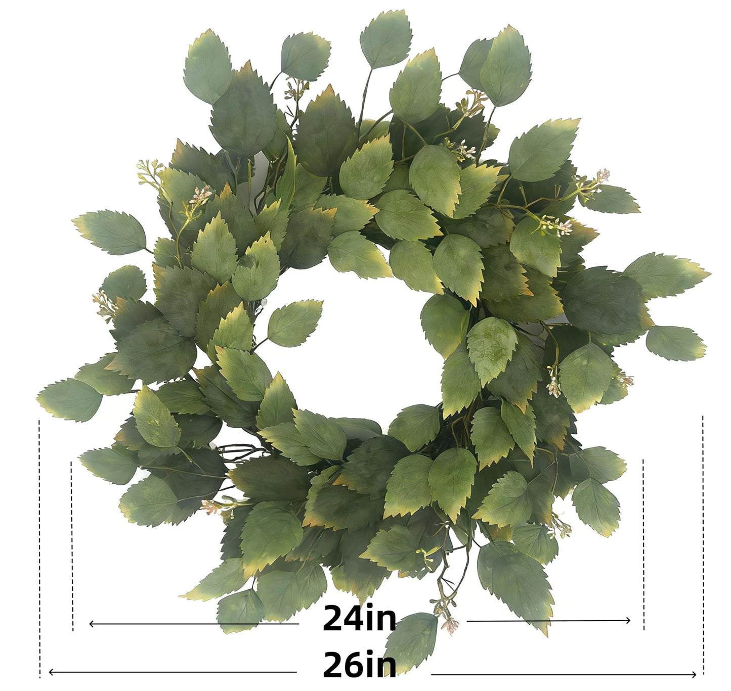 26" Green Hibiscus & Eucalyptus Leaf Wreath for Front Door - Large Artificial Greenery Outdoor Wreath for Porch, Window, Farmhouse, Home, Holiday, Hanging Decor - Spring, Summer, Fall, All Seasons