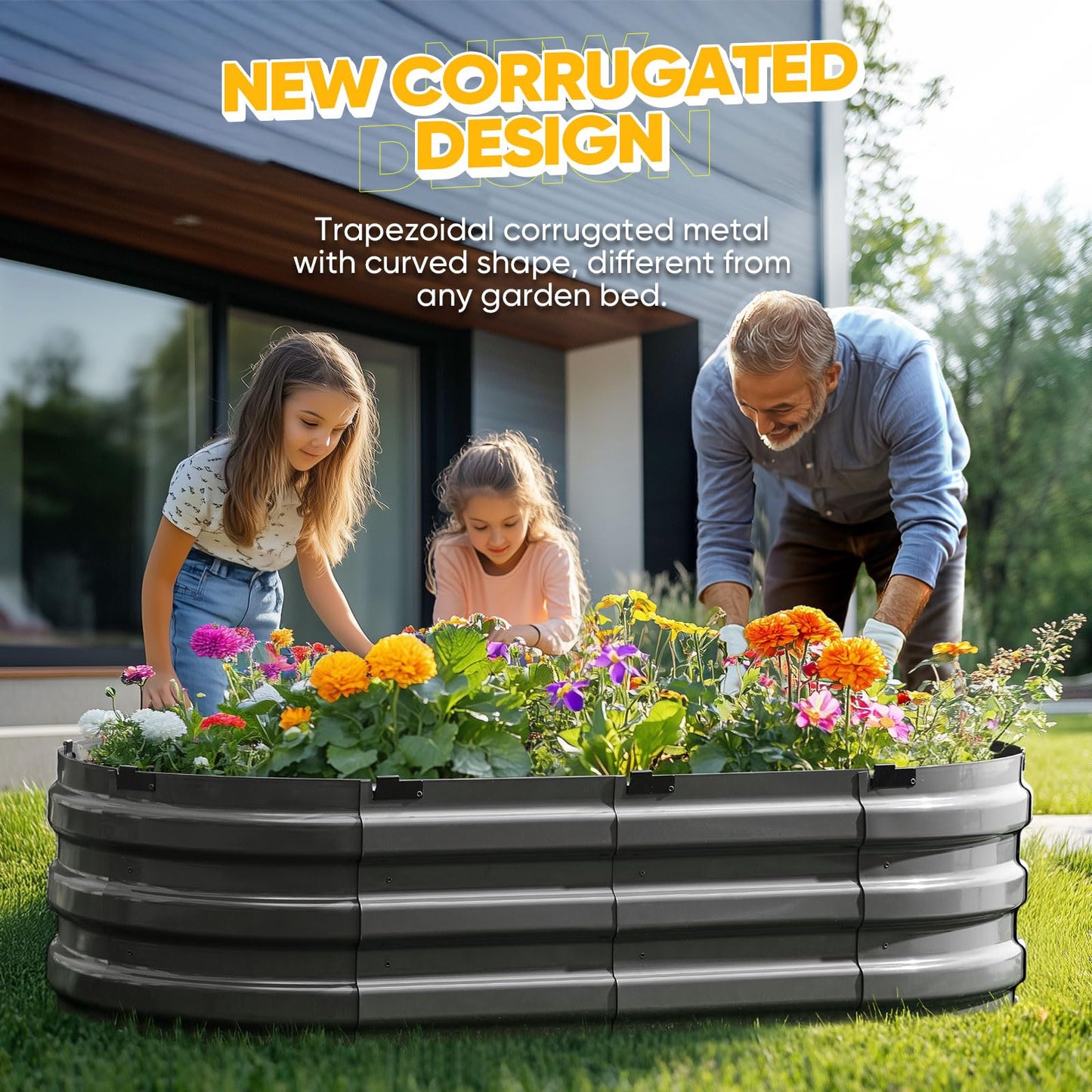 KING BIRD Raised Garden Bed Kit 2026 Upgraded 10-Minute Assembly Galvanized Planter Garden Box Outdoor for Gardening, Vegetables, Flowers, 47x24x12 in, Dark Grey