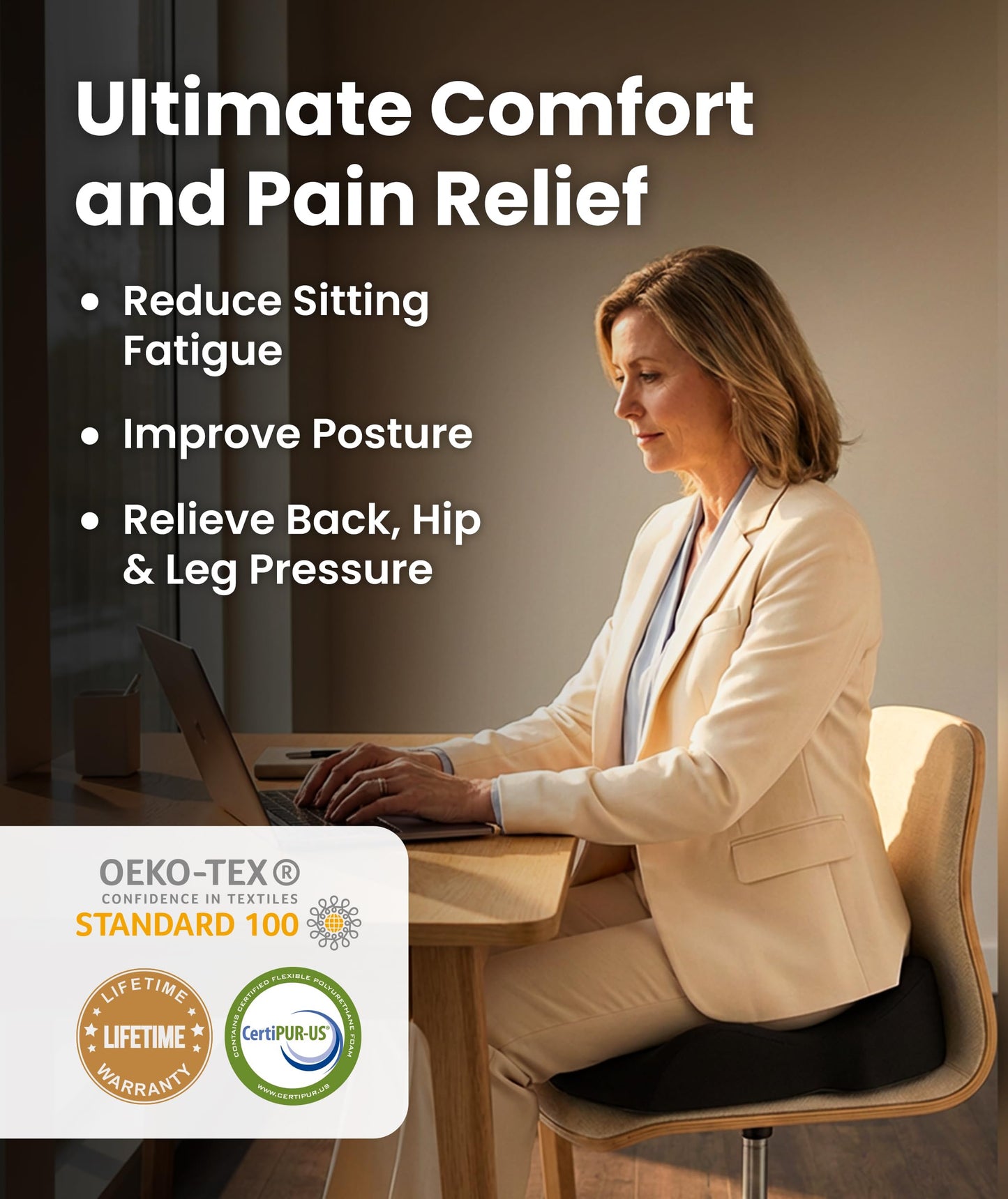 Everlasting Comfort Doctor Recommended Memory Foam Seat Cushion for Office Chairs & Car - Ergonomic Office Desk Accessories - Cushions for Tailbone Pain Relief, Sciatica (Dark Gray, X-Large)