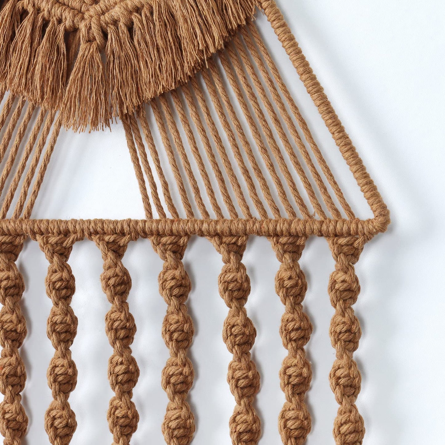 LOMOHOO Macrame Woven Wall Hanging Dream Catcher Triangle Tassel Geometric Art Boho Backdrop Bohemian Home Decor Wall Art Beautiful Apartment Dorm Room Door Decoration(Brown)